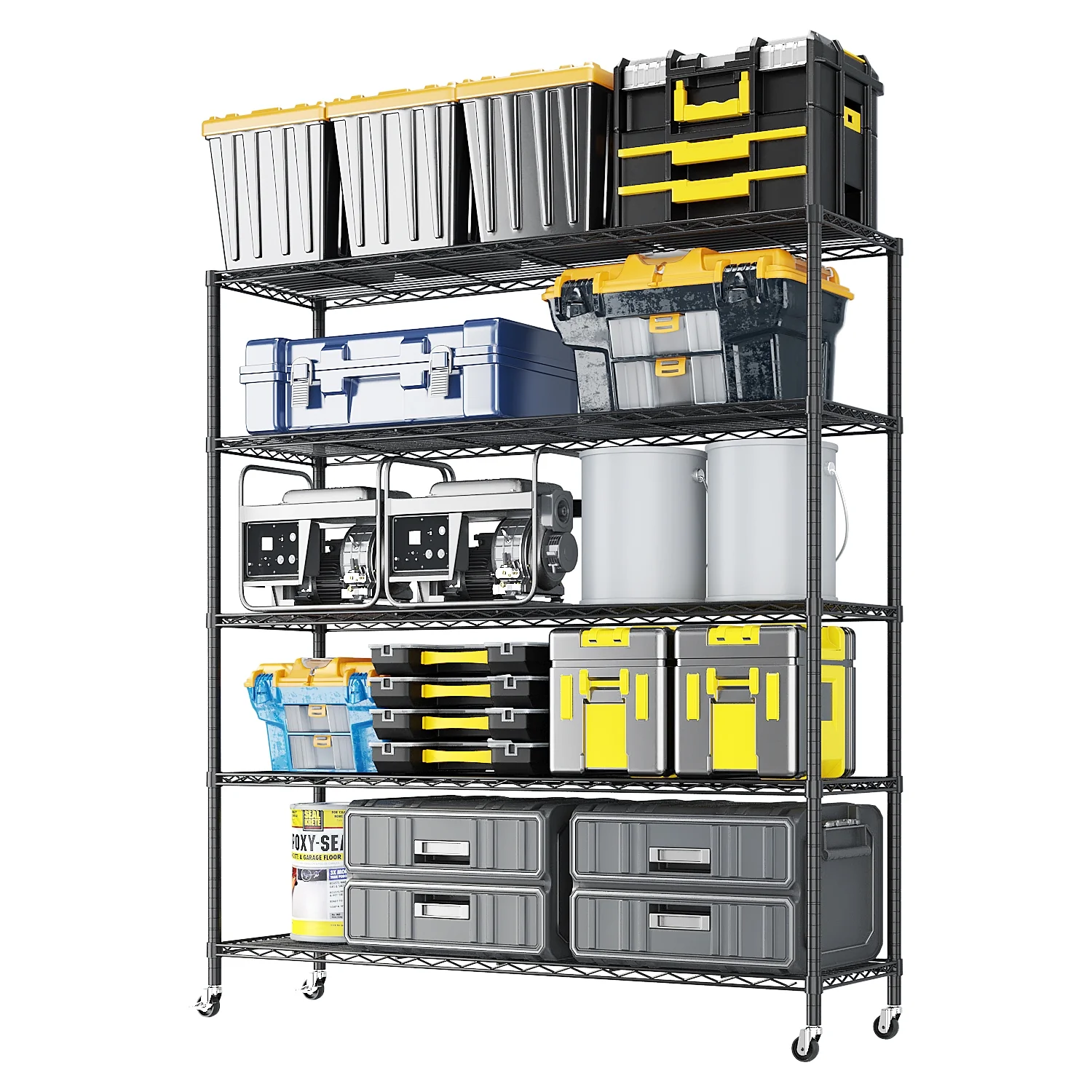 Ktaxon 5-Tier Steel Shelving Unit with Wheels, 46"W Storage Shelving Rack, Heavy Duty Adjustable Wire Shelf, 46"W x 72" H x 18" D