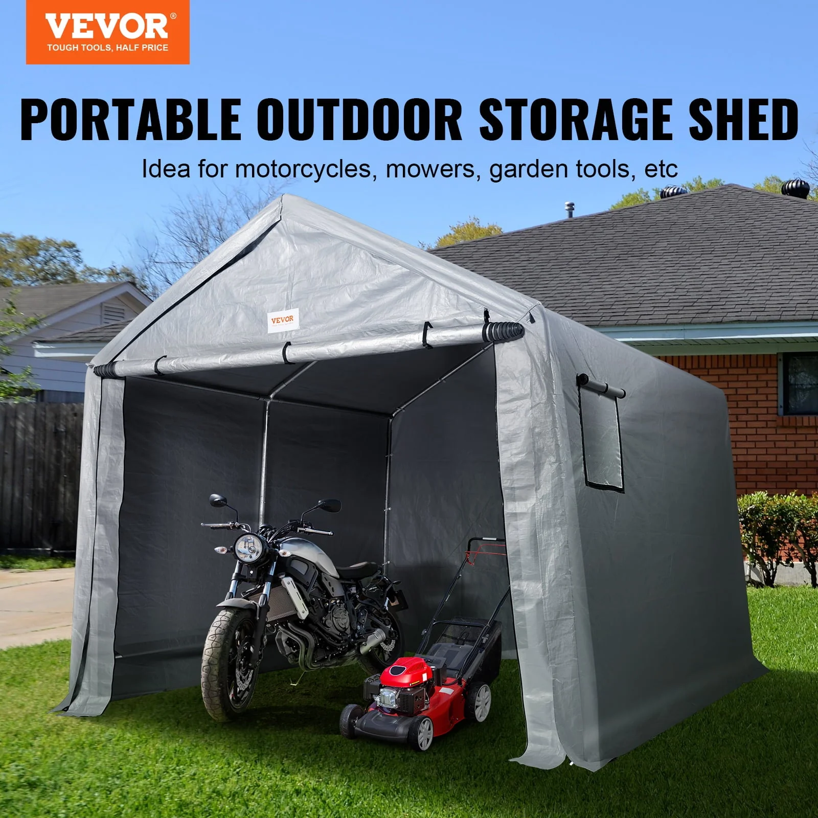 BENTISM Portable Shed Outdoor Storage Shelter, 7 x 12 x 7.36 ft Heavy Duty Instant Storage Tent Tarp Sheds with Roll-up Zipper Door and Ventilated Windows