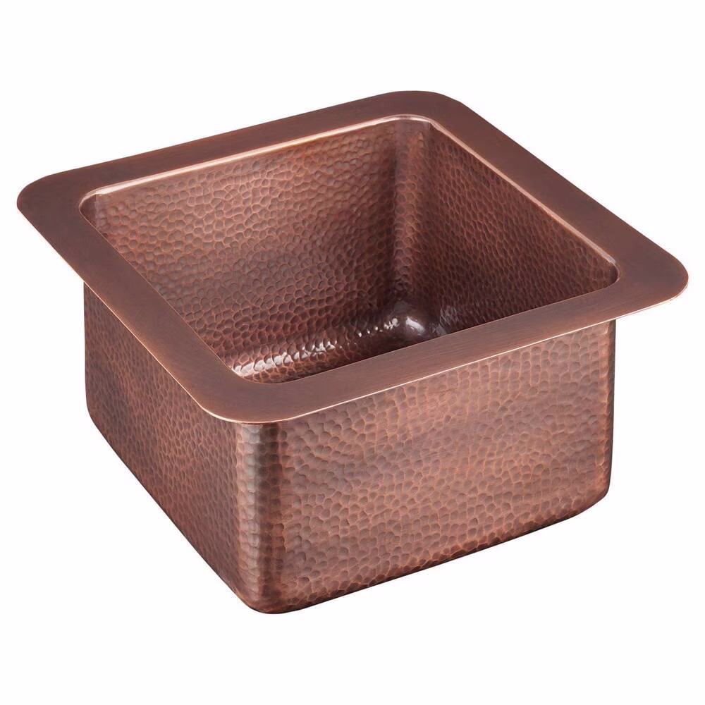 15″ x 15″ x 8″ Merrick Copper Single Bowl Drop-in/Undermount Bar Sink (Hammered Medium Antique Copper Finish) – 1.75″ drain hole for 2″ bar drain