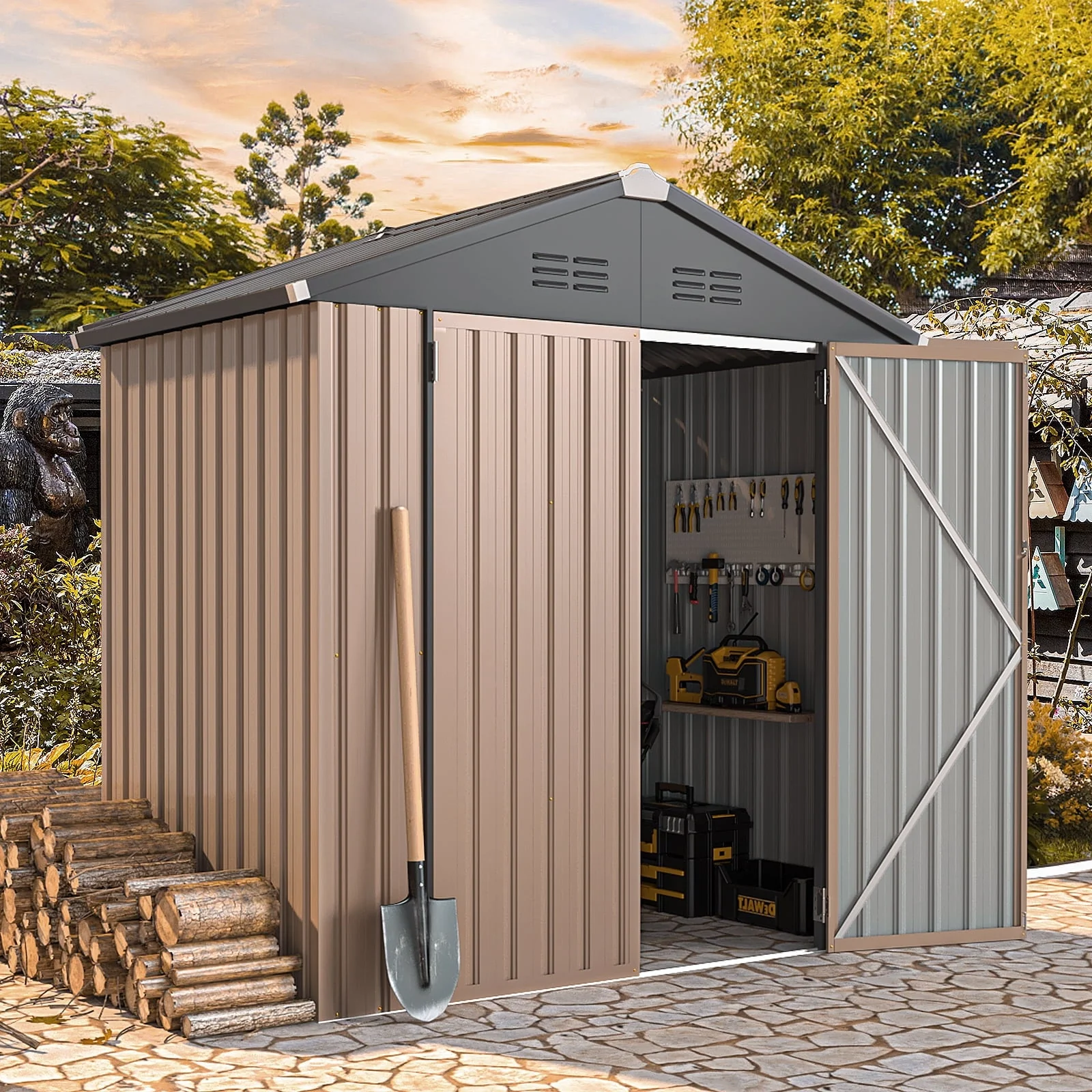 AECOJOY 6′ x 4′ Outdoor Metal Storage Shed with Lockable Door for Backyard
