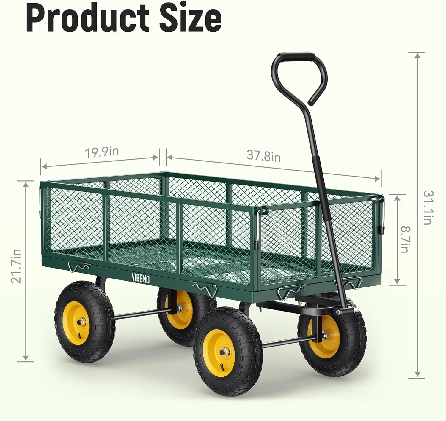 Steel Garden Cart 2-in-1 1400 lbs Heavy Duty Utility Wagon with Removable Mesh Sides to Convert into Flatbed 240?? U-Turn 13" Pneumatic Tires Garden Wagon for Farm Yard Lawn Garden Camping