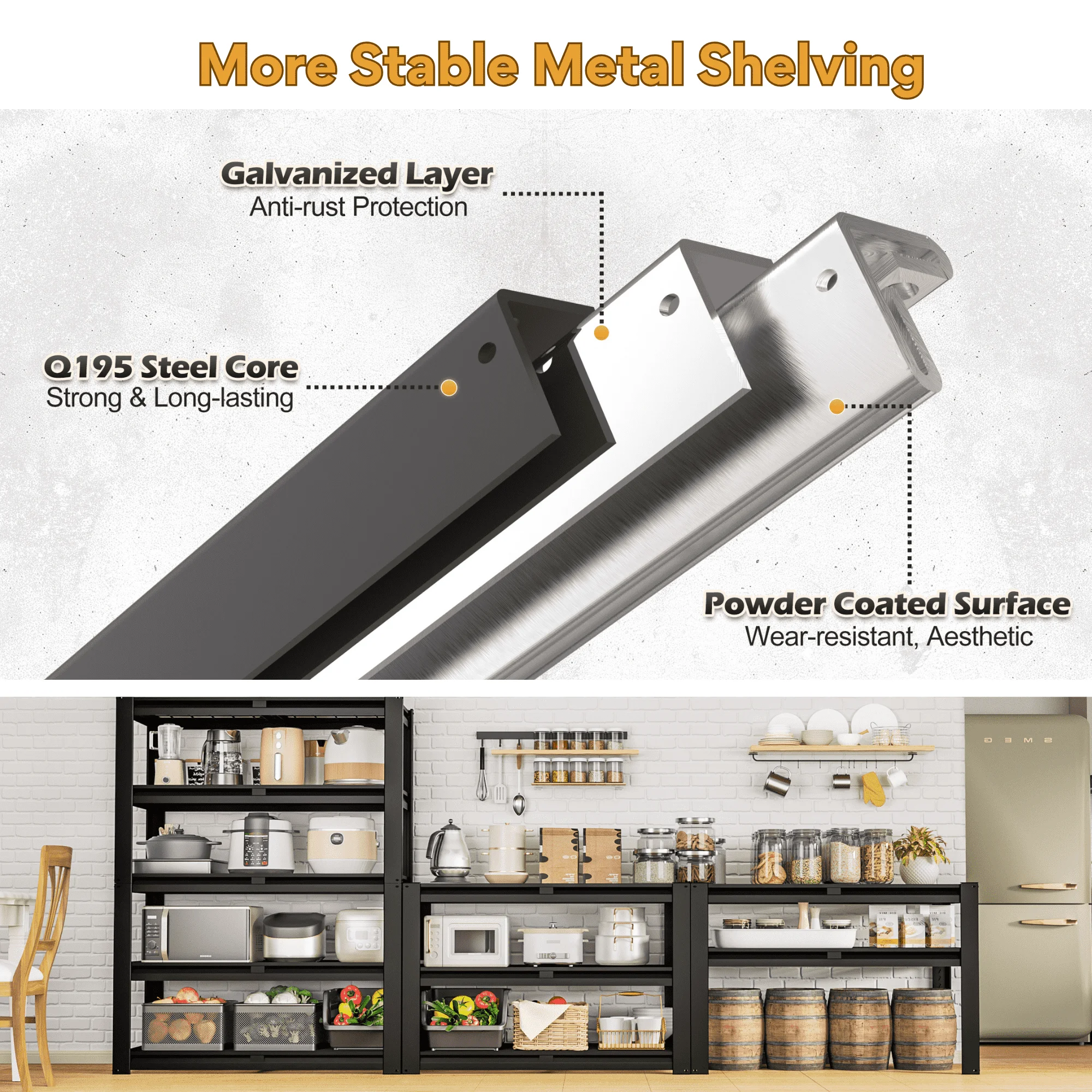 TrumanPick 2200LBS Metal Storage Shelves 40"W x 20"D x 59"H Garage Shelving Units Adjustable Storage Rack Heavy Duty Industrial Shelving