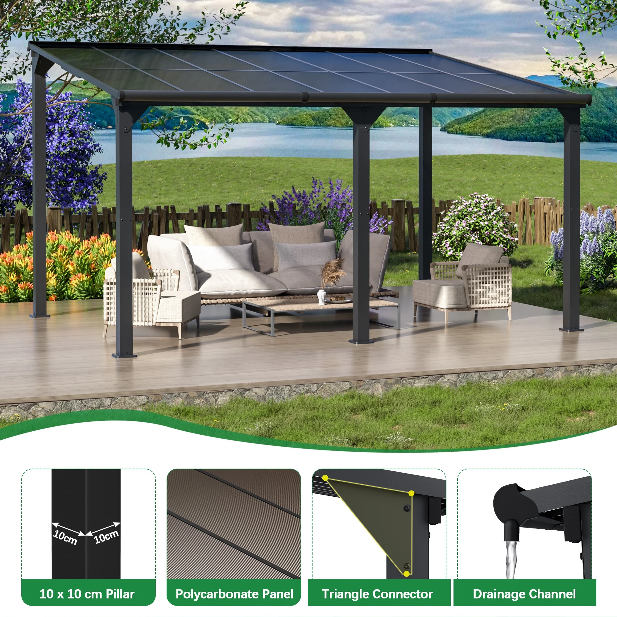 Jaxpety 14 x 10 ft. Hardtop Gazebo Outdoor Awnings for Patio, Backyard, Porch