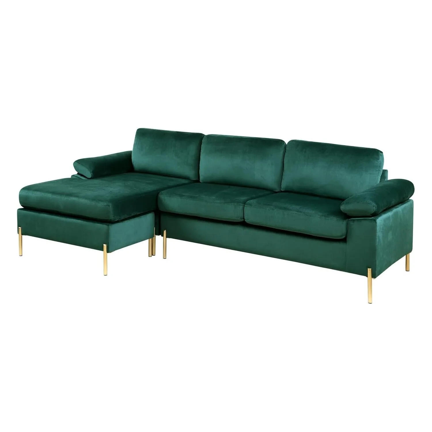HomeStock Luxe Modern Velvet L-Shape Sectional Sofa with Square Padded Armrests, Solid Pattern Upholstery - 51.6"D x 101.2"W x 33.1"H, Comfortable and Stylish Seating for Living Room-Color:Gray/Gold