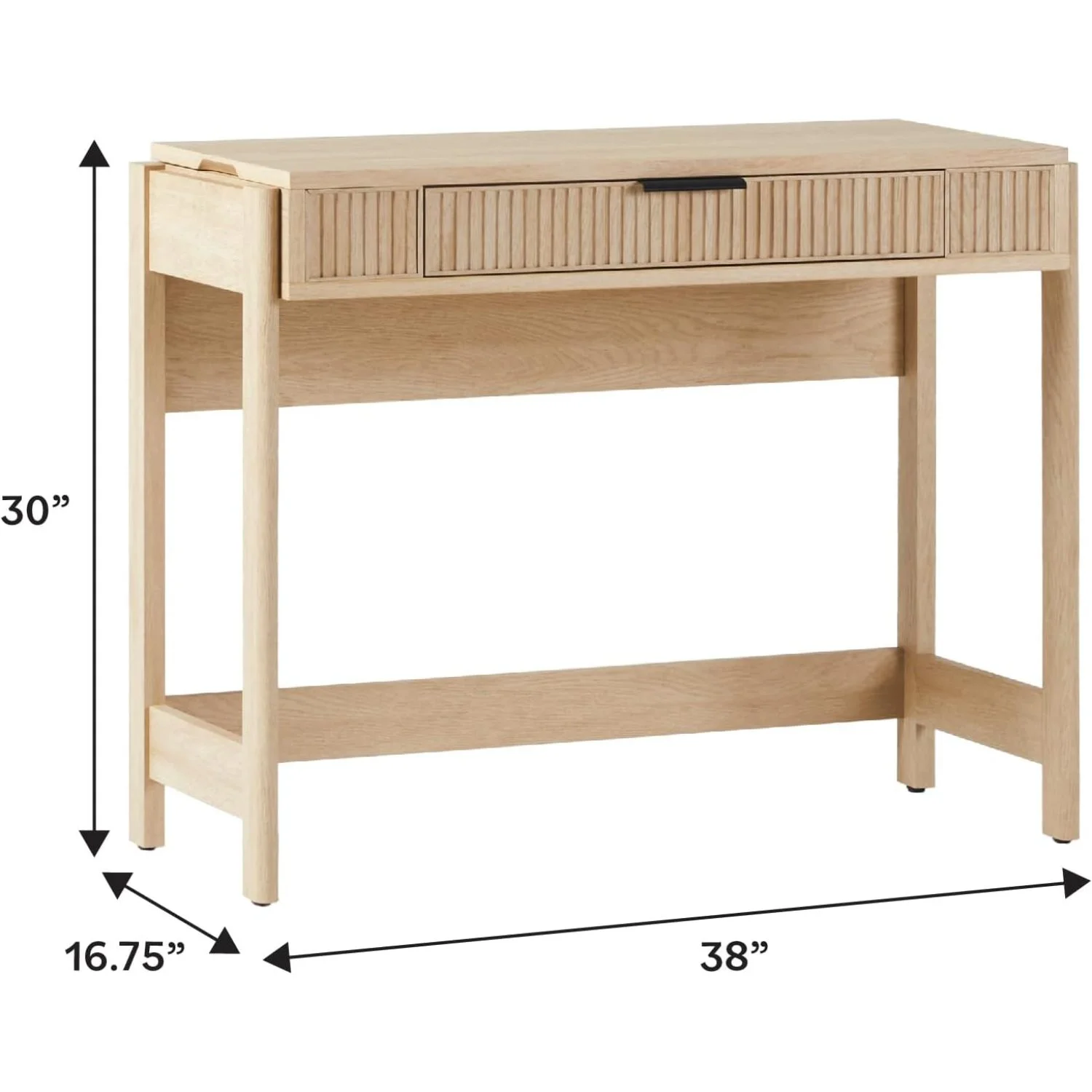 LHHP Transitional Style Furniture, Reeded Detail, Lift-Top Desk with Drawer and Storage Cubby, Sitting to Standing Desk, Soft Self-Close Desktop, 38W x 16.75D x 30H, Coastal Oak