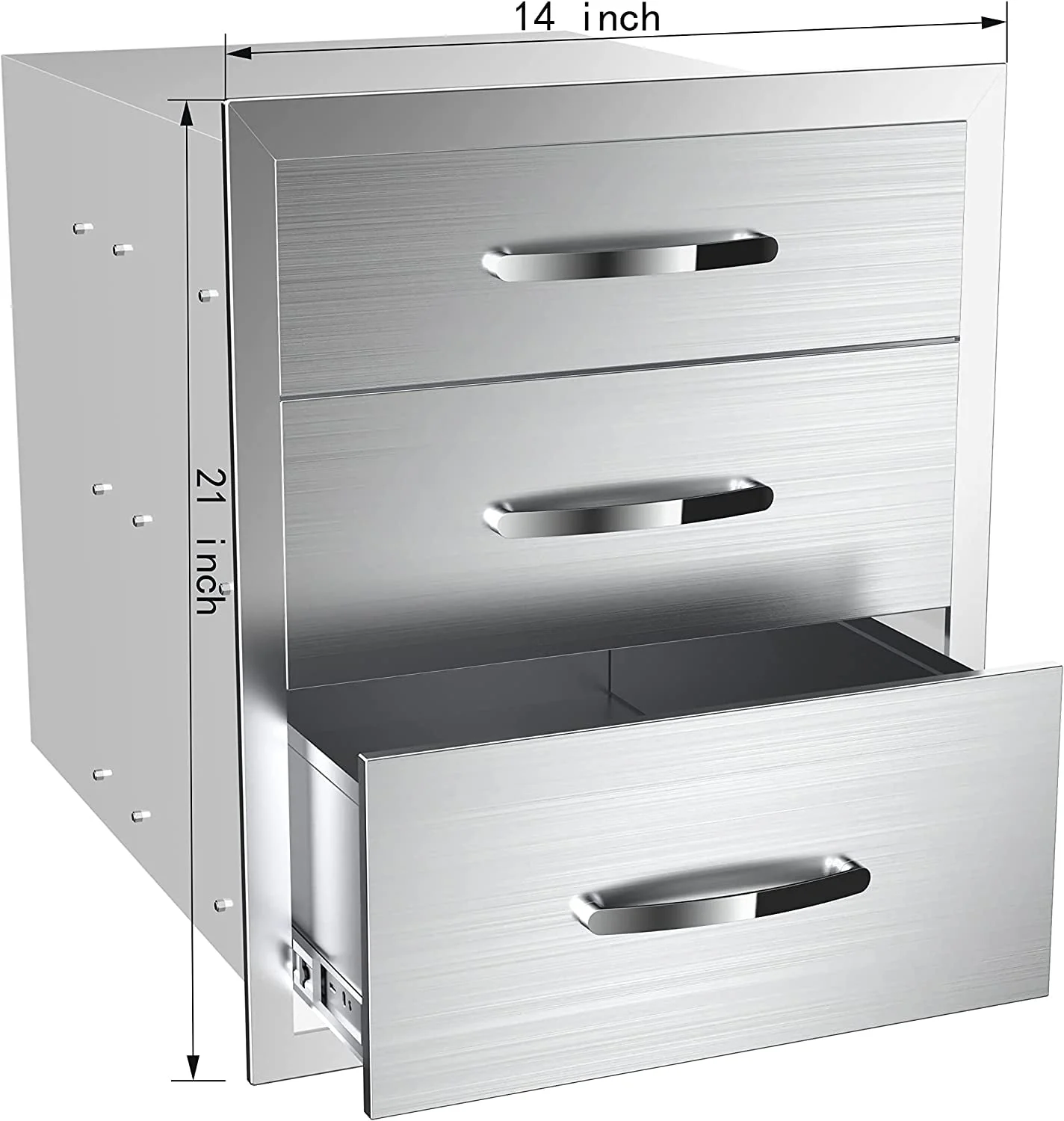 Outdoor Kitchen Drawers 14" W x 21" H x 23" D, Flush Mount Triple Access BBQ Drawers,BBQ Island Drawers for Outdoor Kitchens or BBQ Island Patio Grill Station