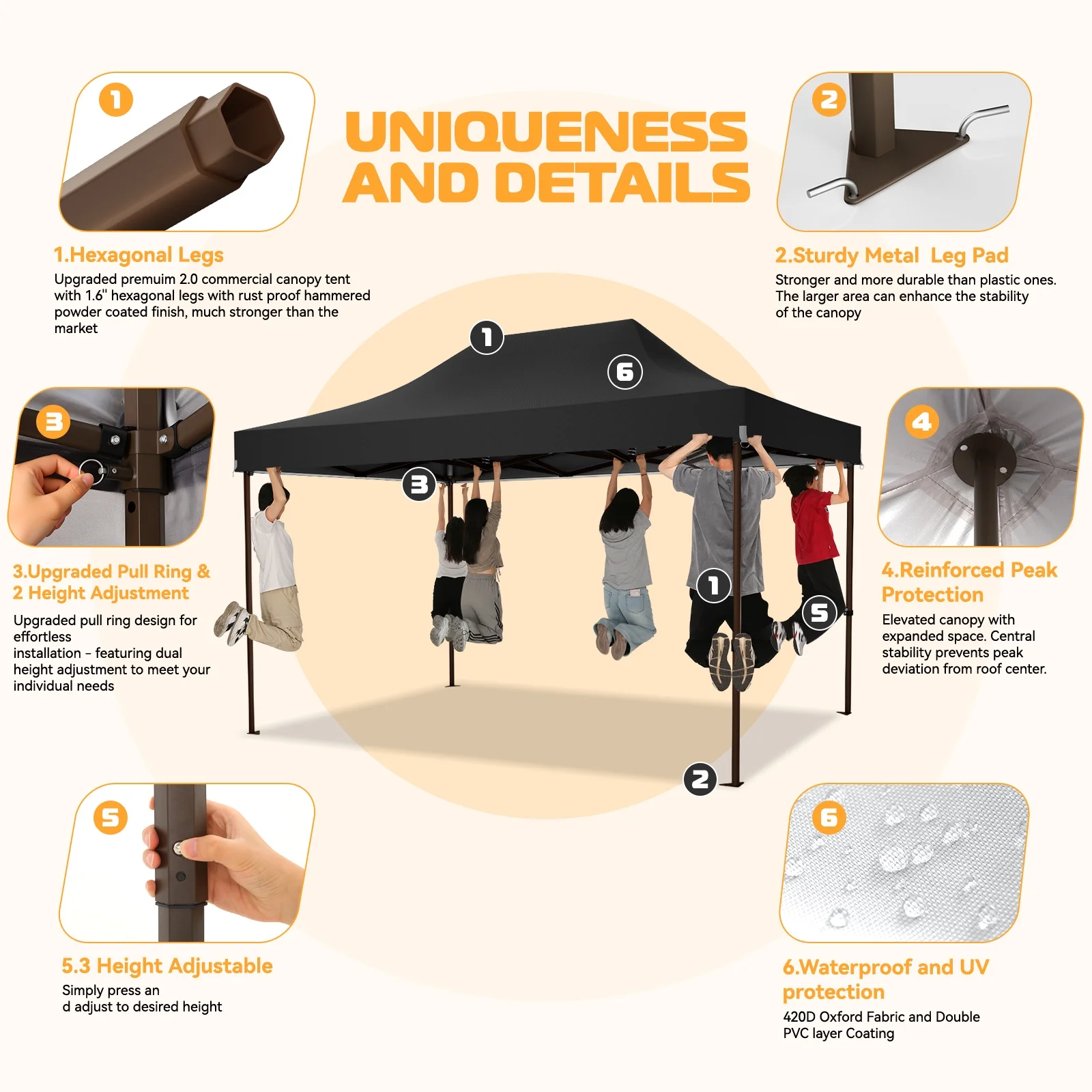 COBIZI 10x15 Pop Up Canopy Tent Heavy Duty with Sidewall, Commercial Outdoor Easy Pop Up Gazebo for Party Wedding All Weather Waterproof UV 50+ with Roller Bag(Leg Upgraded),Black