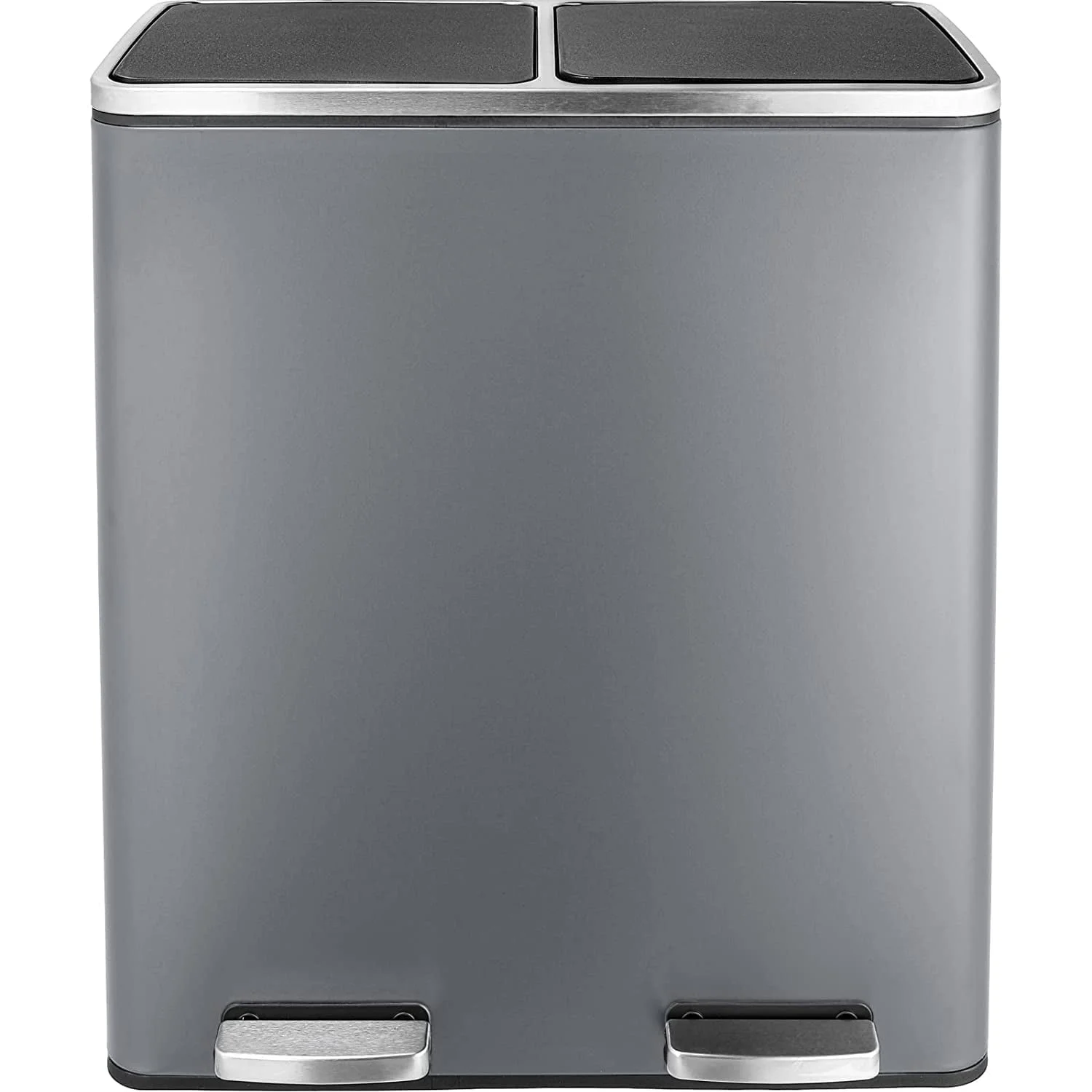 Arlopu 60 L/16 gal Dual Trash Can, Stainless Steel Garbage Can for Kitchen, Recycle Bin with Lid