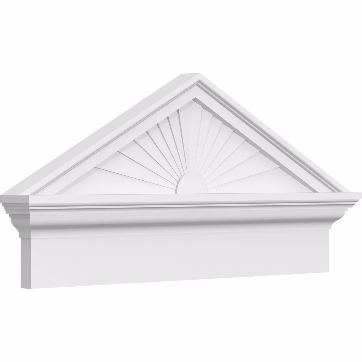 Ekena Millwork 52"W x 19-7/8"H x 2-3/4"P (Pitch 6/12) Peaked Cap Sunburst Architectural Grade PVC Combination Pediment