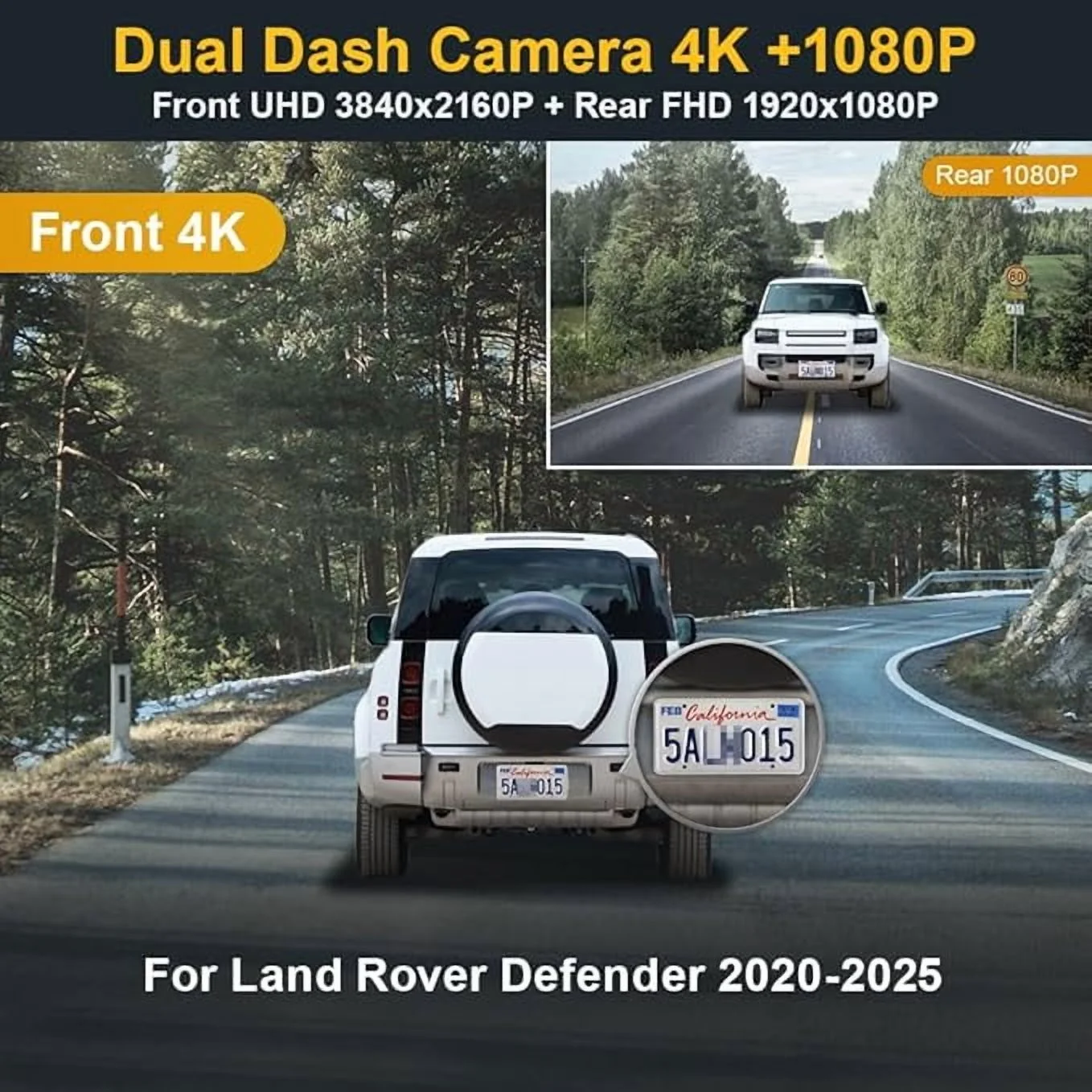 Fitcamx 4K Dash Cam Suitable for Land Rover Defender 110 90 2020 2021 2022 2023 2024 X S V8 Standard X-dynamic, OEM Style, WiFi & APP, Plug & Play, 64GB Card