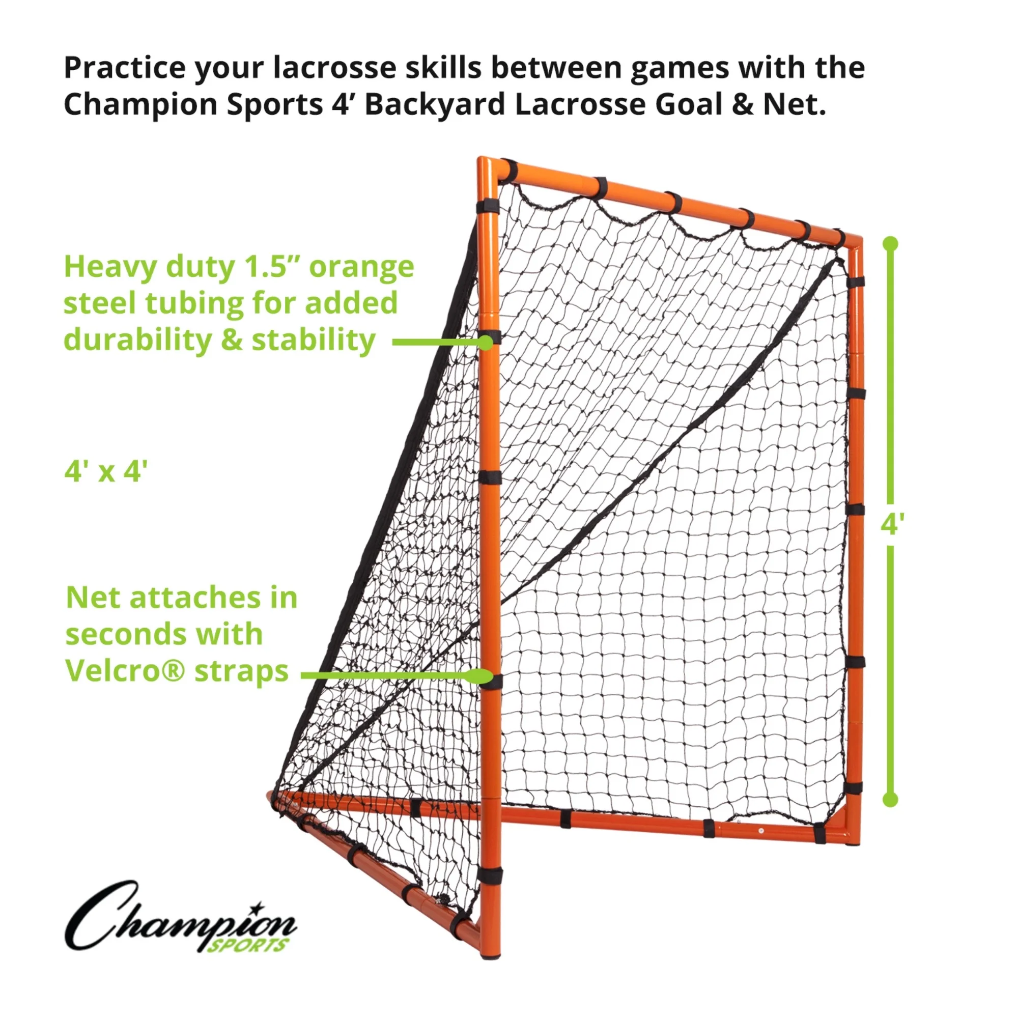 Champion Sports Backyard Lacrosse Goal Official Size Goal with Net – 4′ x 4′