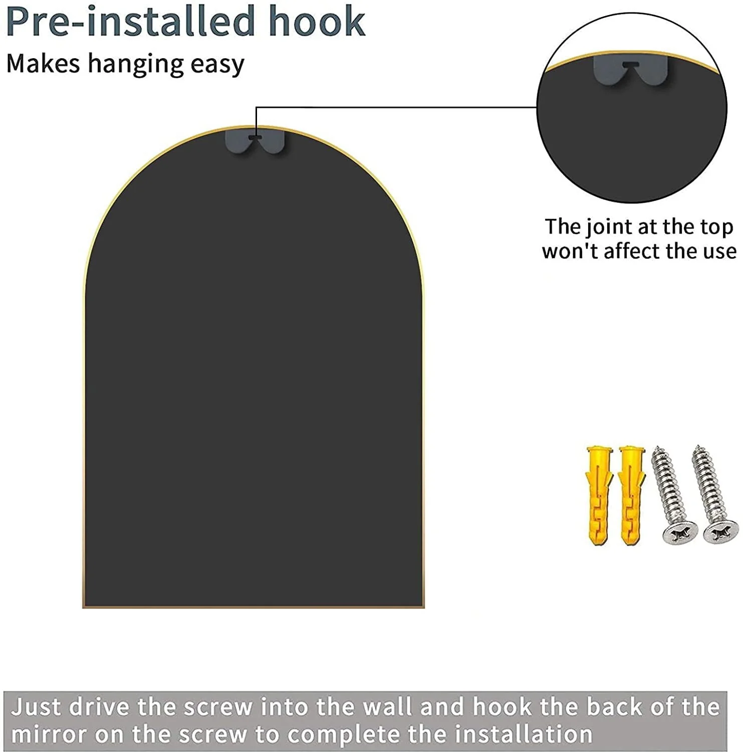 BEAUTYPEAK 24″x 36″ Bathroom Mirror Wall Vanity Arched Mirror, Black