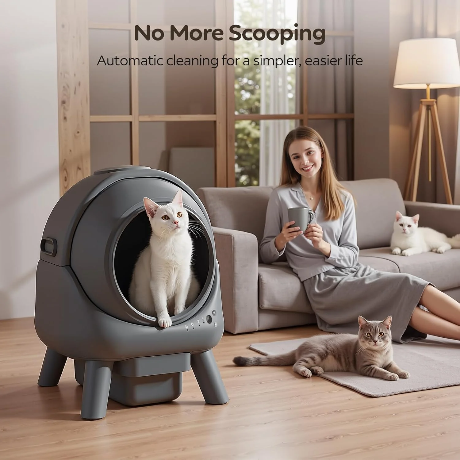 Self-Cleaning Cat Litter Box for Multiple Cats, App Controlled, Grey-Qx2