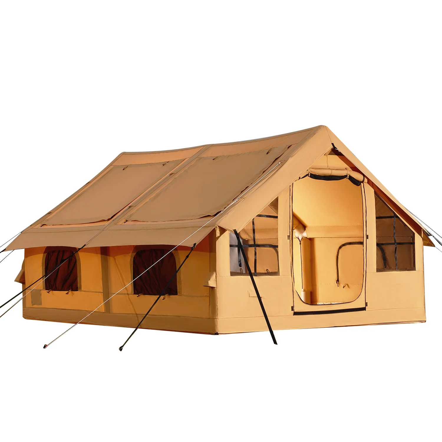 KFFKFF Inflatable Tent for Camping, 13.12 x 9.84 x 7.22 Ft Glamping Blow up Tent for 5-8 People, Air-Filled Camping Shelters, Outdoor Living Tent with Dual Sunroofs, Stove Jack