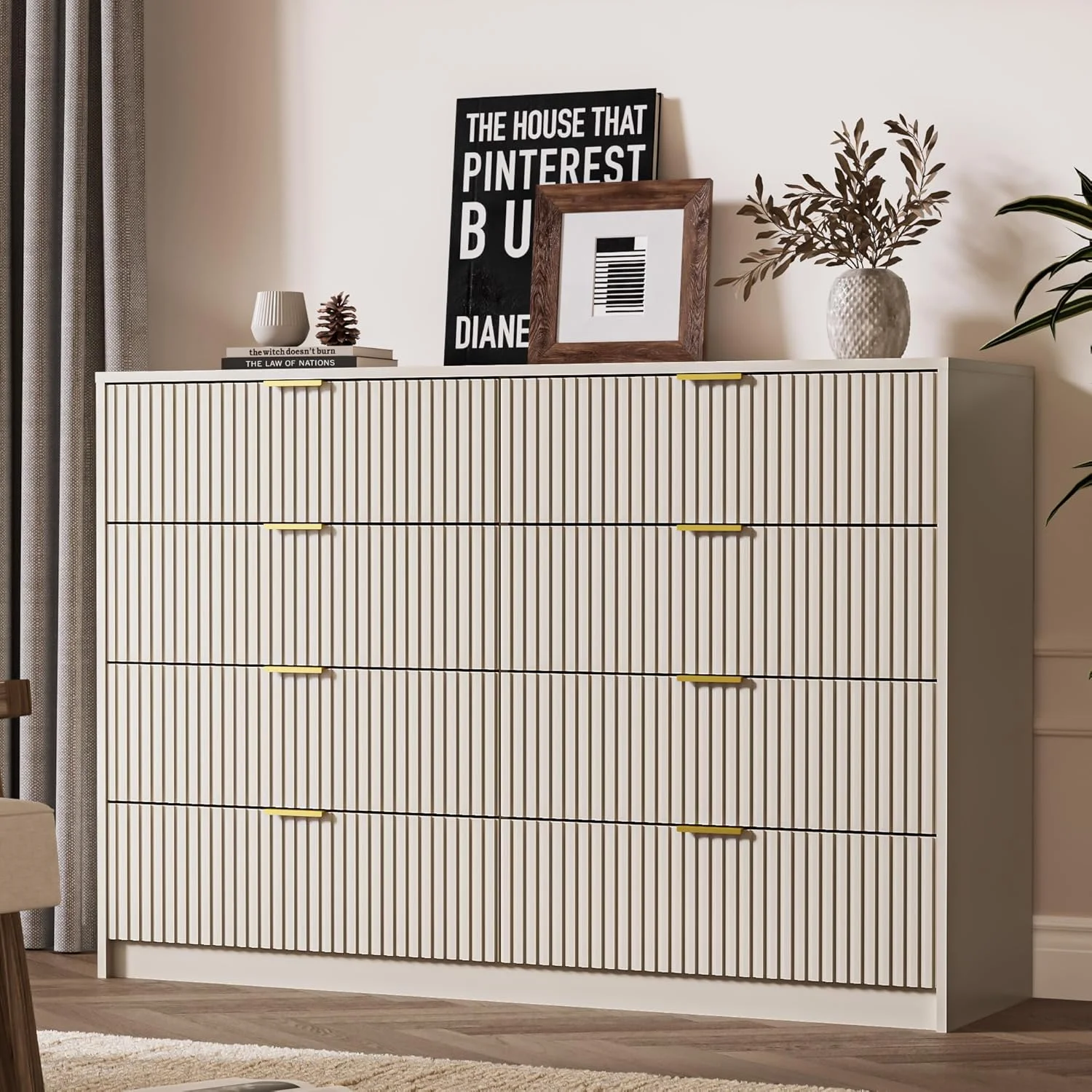 Furniway Black Dresser for Bedroom, 8 Drawer Double Dresser, Modern Chest of Drawers for Bedroom, Living Room, Entryway and Closet, 55" L x 15.7" D x 37.4" H