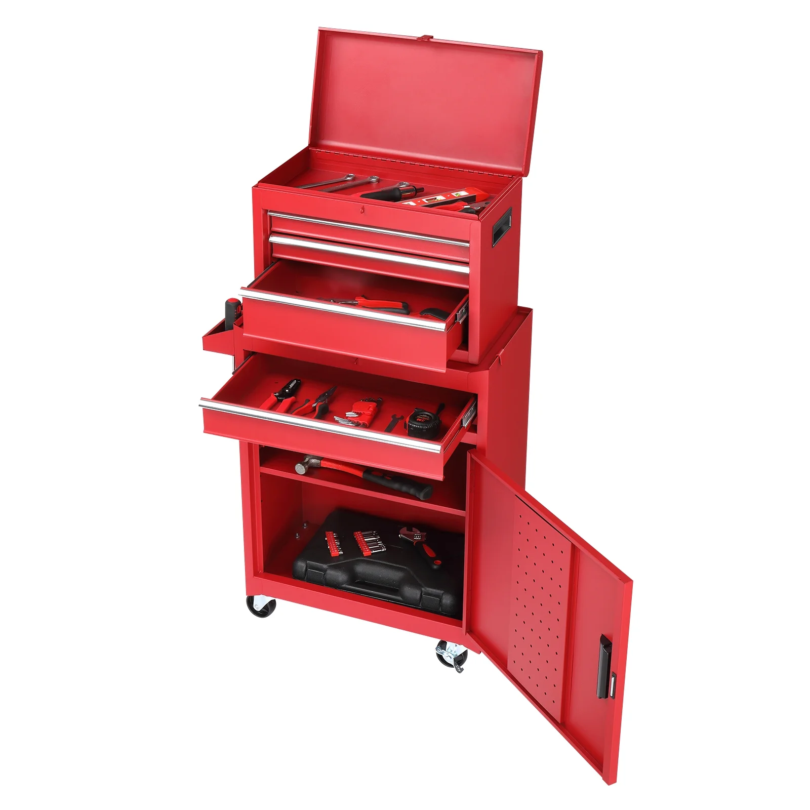 Ktaxon 4-Drawer 2-IN-1 Rolling Tool Chest Storage Cabinet, Mechanic Tool Organizer Box, 23.2" L x 11" W x 40.2" H, Black