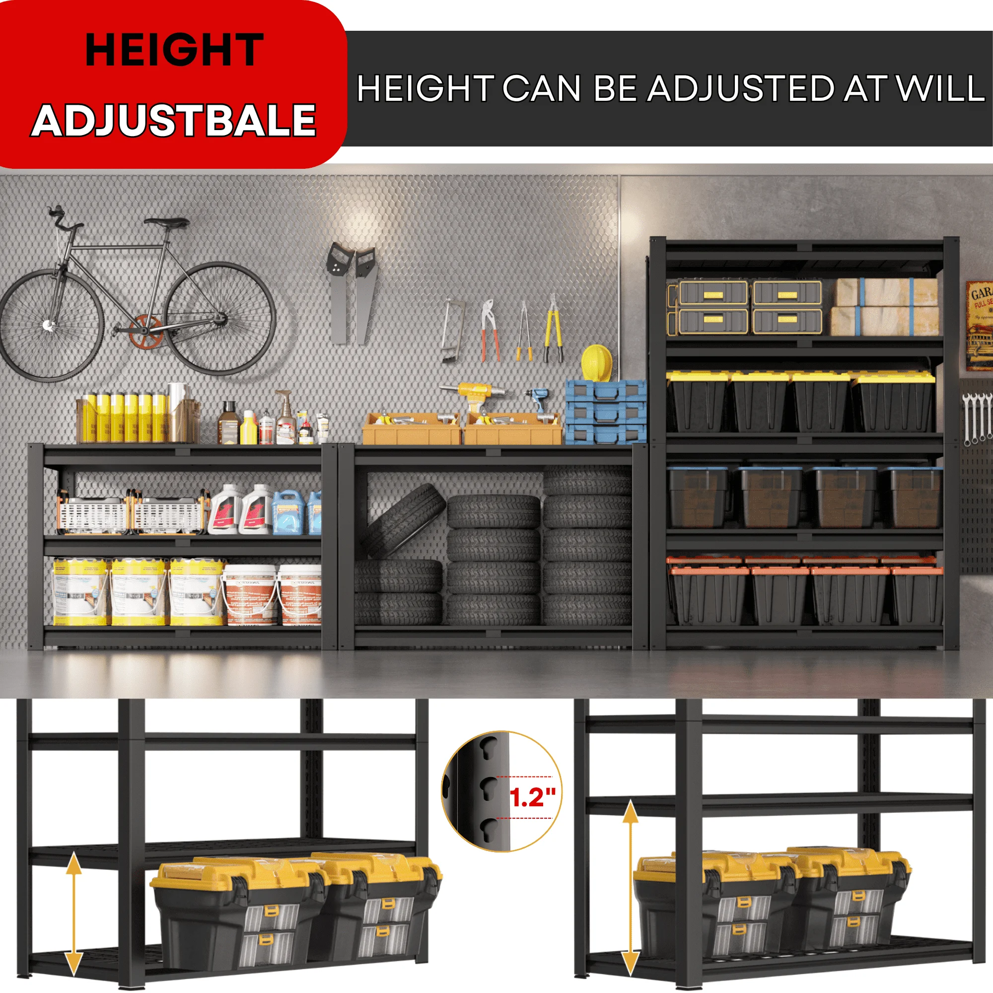 Prilinex 2500LBS Metal Storage Shelves Wire Shelving Unit Garage Storage Rack 47"W x 18"D x 72"H Heavy Duty Industrial Shelving