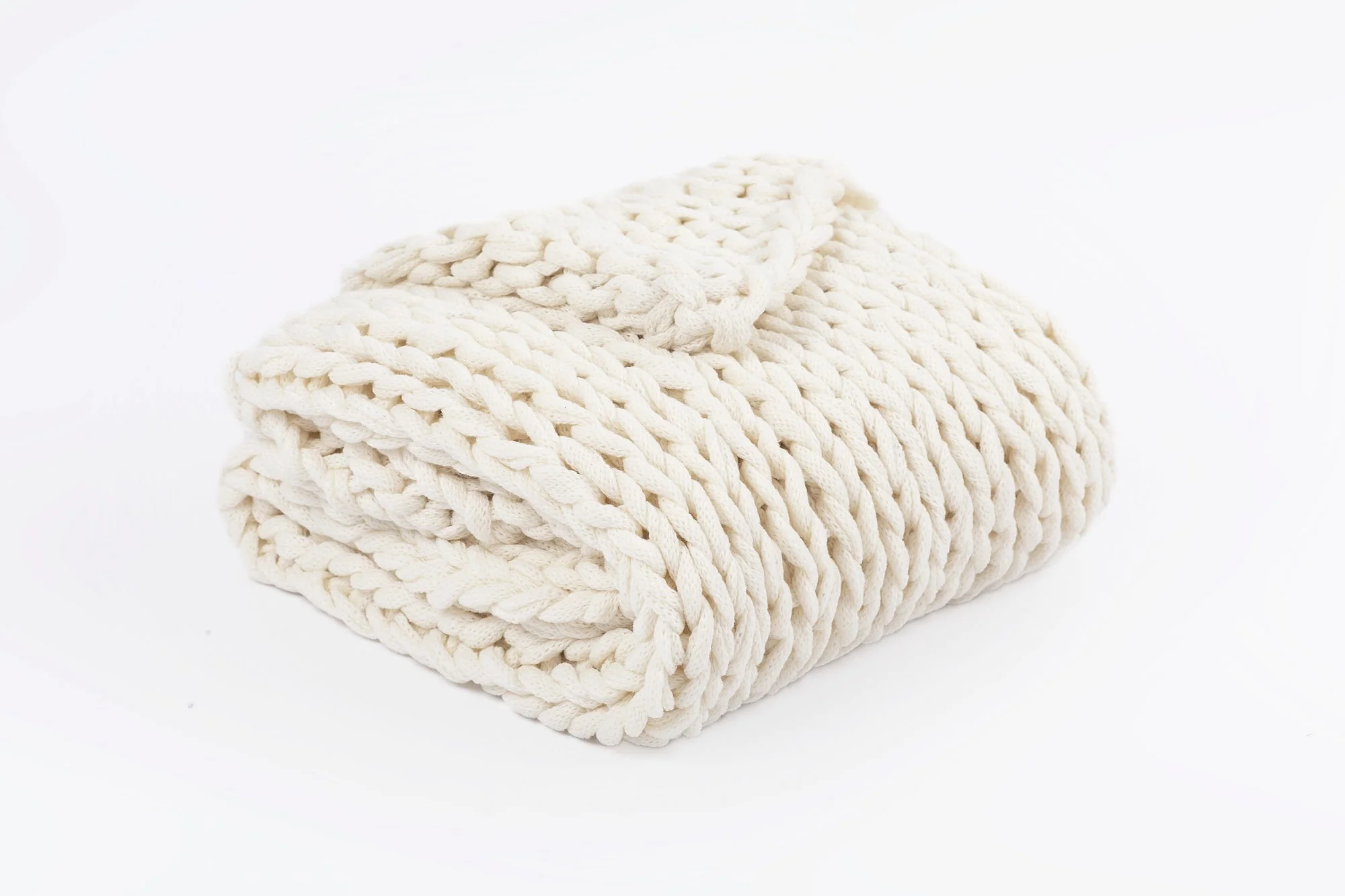Silver One Super Chunky Knitted Throw Blanket, White, 50" x 60"
