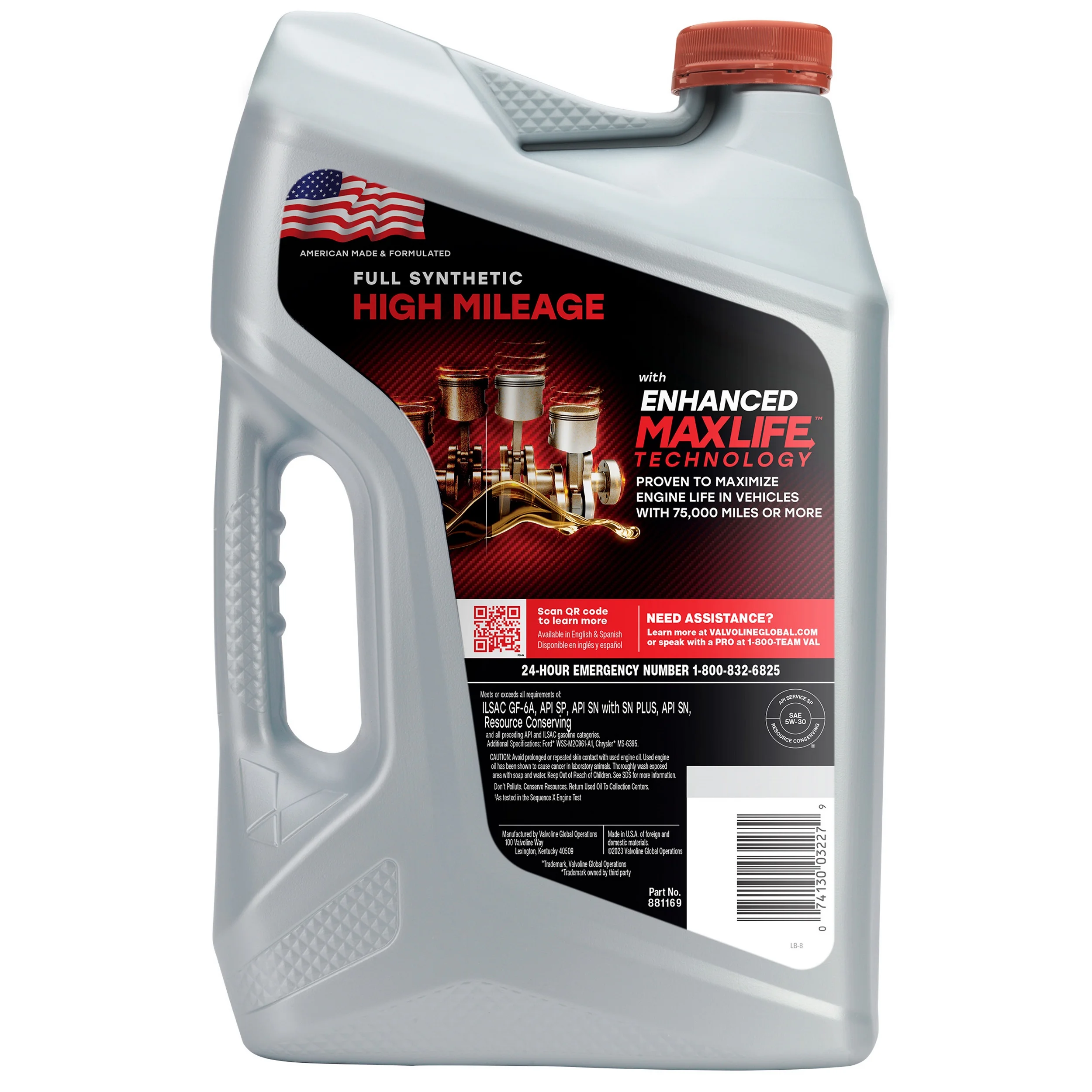 3 pack) Valvoline Full Synthetic High Mileage with MaxLife Technologyl 5W-30 Motor Oil 5 QT