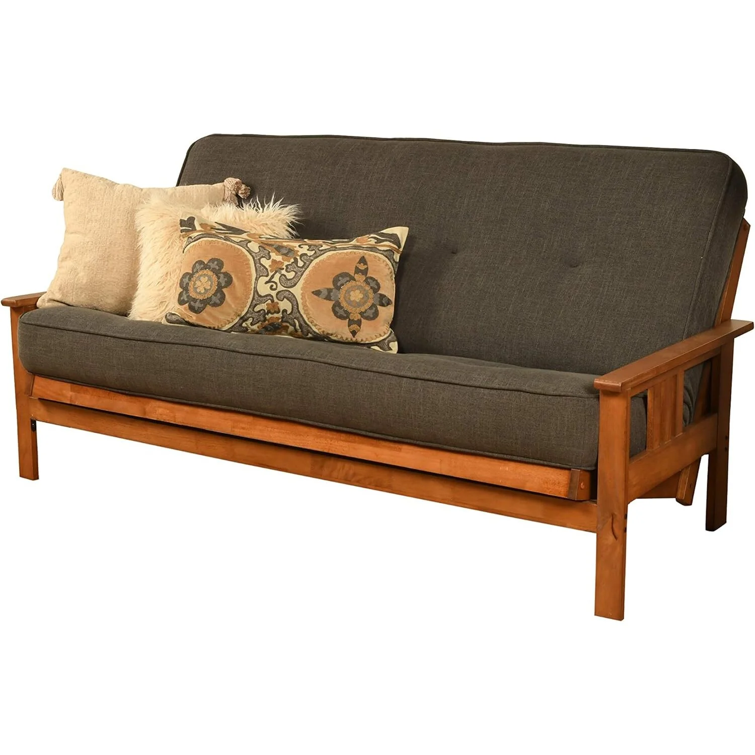 Homestock African Artifacts Full Size Futon Frame Set with Mattress, Easily Converts to Bed, Versatile Design Futon Frame for All Spaces, 33"H x 79"L x 37"D-Color:Linen Charcoal,Size:Barbados