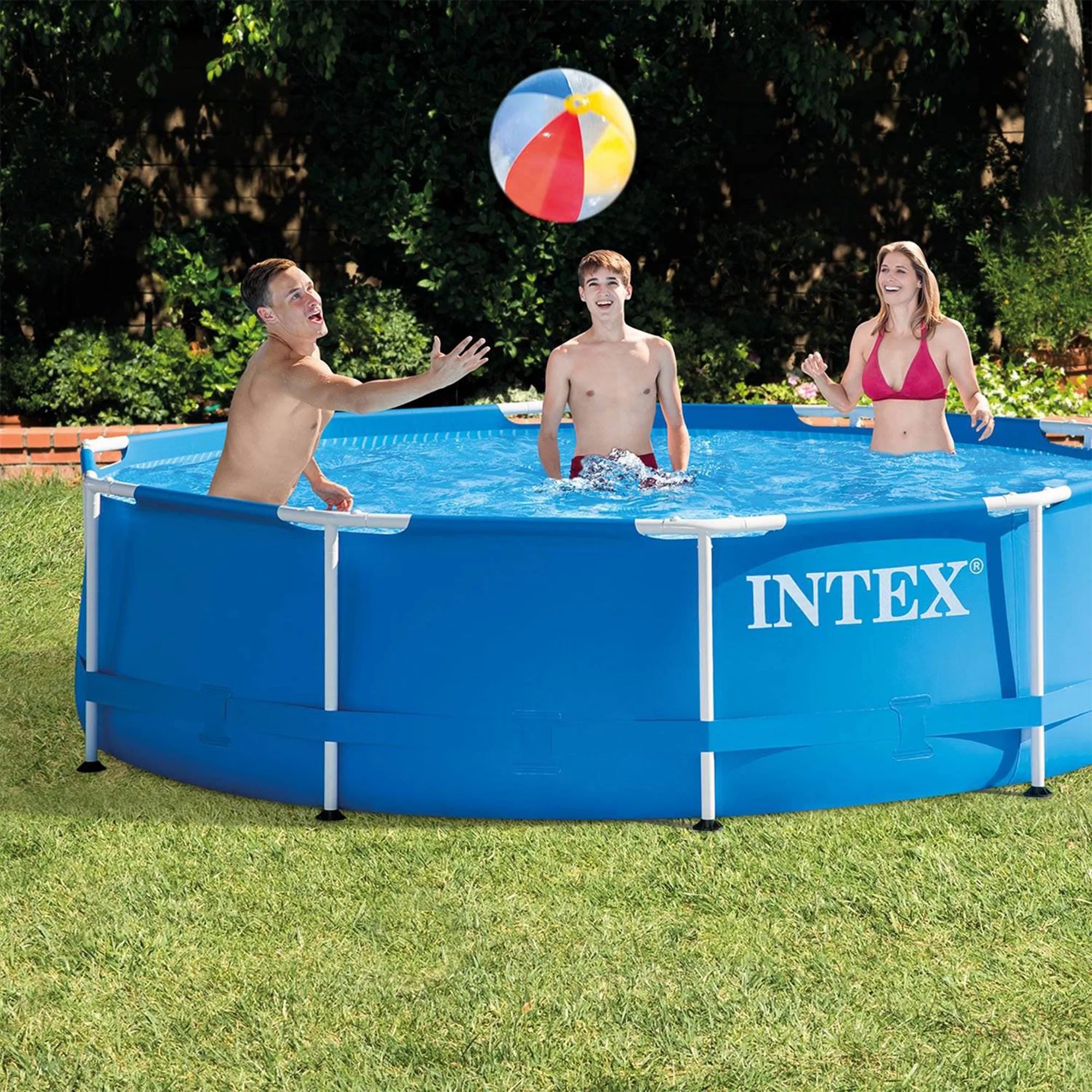 INTEX Metal Frame 10' x 30" Outdoor Swimming Pool with Filter Pump & Cover