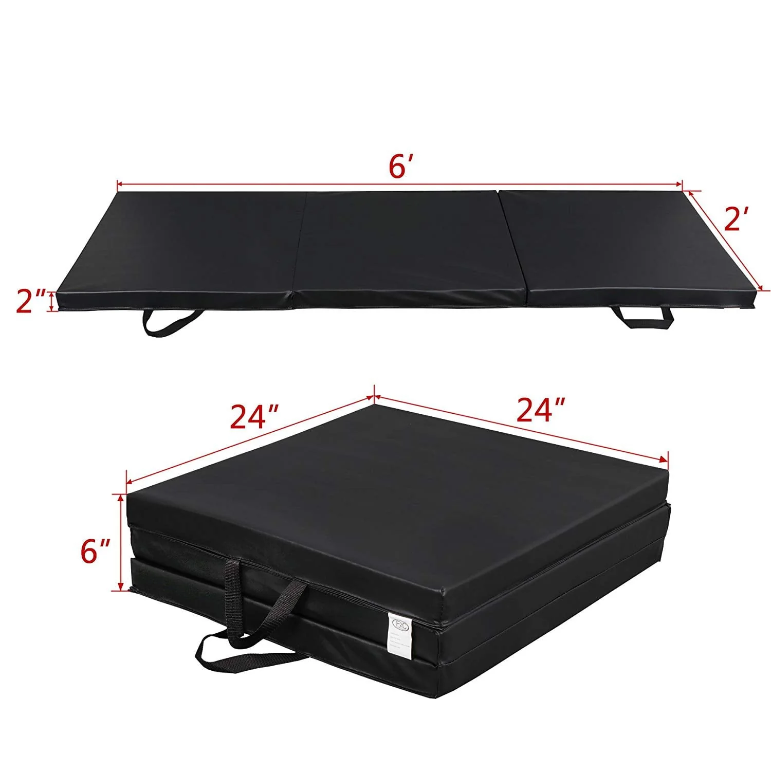 ZENSTYLE Tri-Fold 6' x 2' x 2" Folding Exercise Floor Mat Gymnastics Gym Aerbics Mats for Yoga, Workouts, Tumbling, Martial Arts W/ Carrying Handles, Black