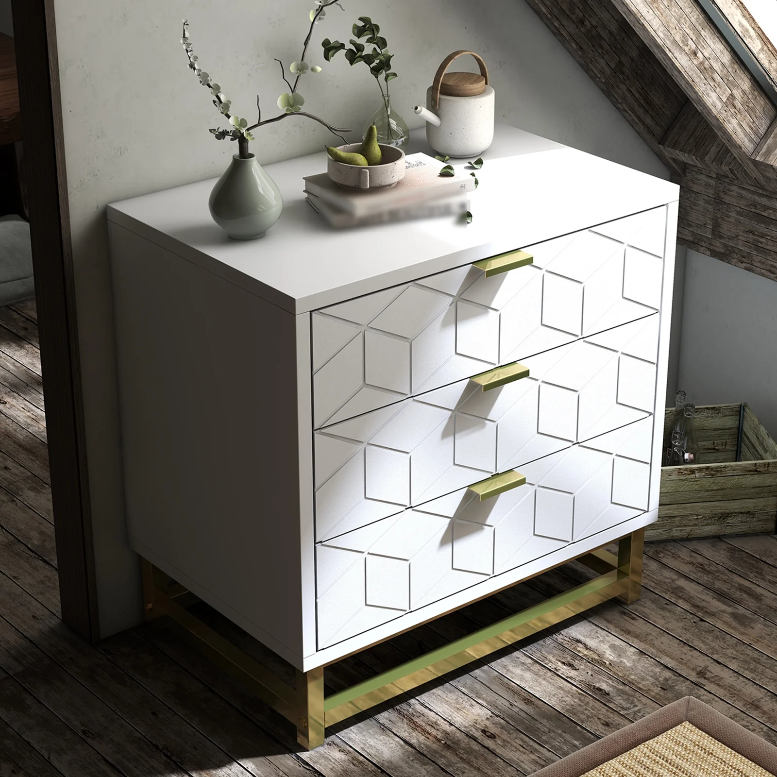 3 Drawer Dresser for Bedroom, Modern Chest of Drawers with 3 Drawers, Tall Nightstand with Metal Base and Metal Handles, Storage Cabinet for Bedroom, Hallway, 15.7"D x 23.6"W x 24.8"H