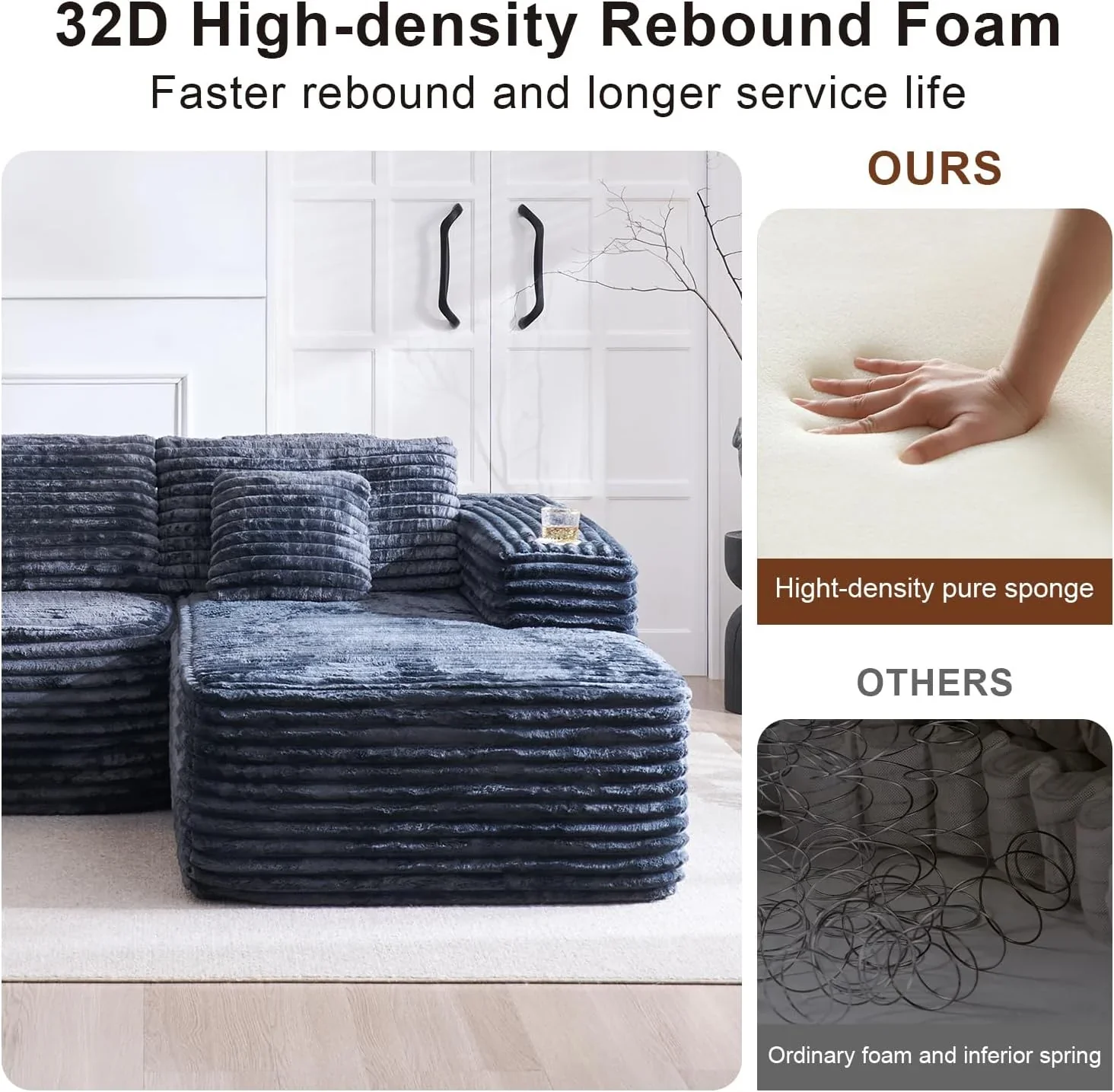 Cloud Sectional Couch with L-Shape Chaise Modern Modular Sofa Deep Seat Built-in Cup Holder