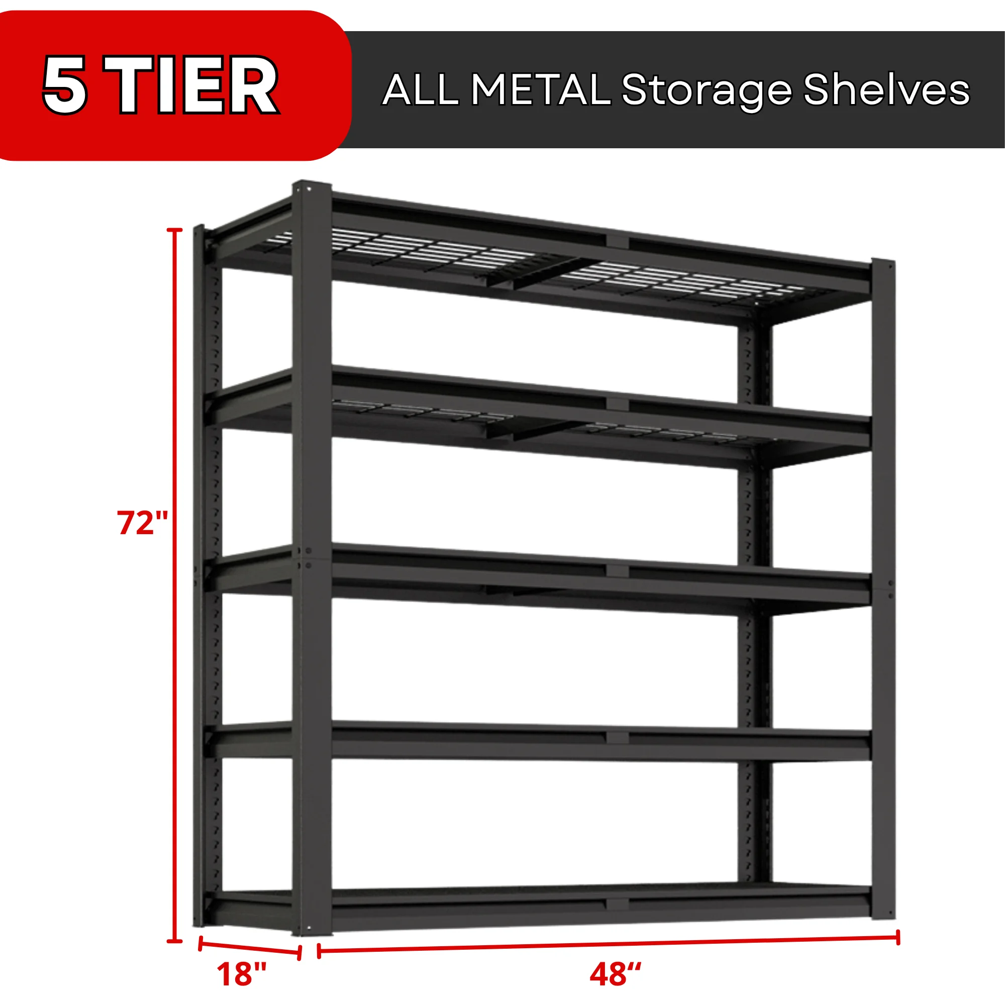 Prilinex 2500LBS Metal Storage Shelves Wire Shelving Unit Garage Storage Rack 47"W x 18"D x 72"H Heavy Duty Industrial Shelving