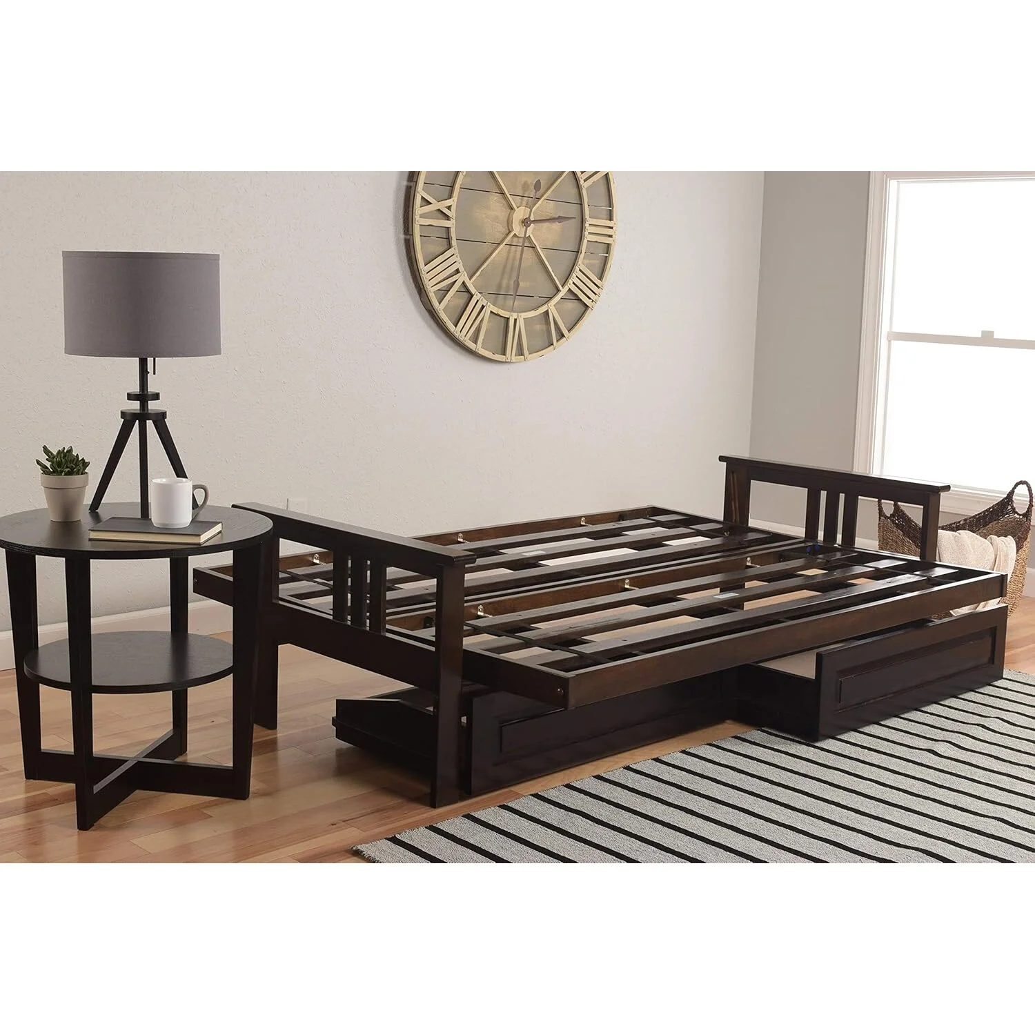 Homestock African Artifacts Full Size Futon Frame Set with Mattress, Easily Converts to Bed, Versatile Design Futon Frame for All Spaces, 33"H x 79"L x 37"D-Color:Linen Charcoal,Size:Barbados