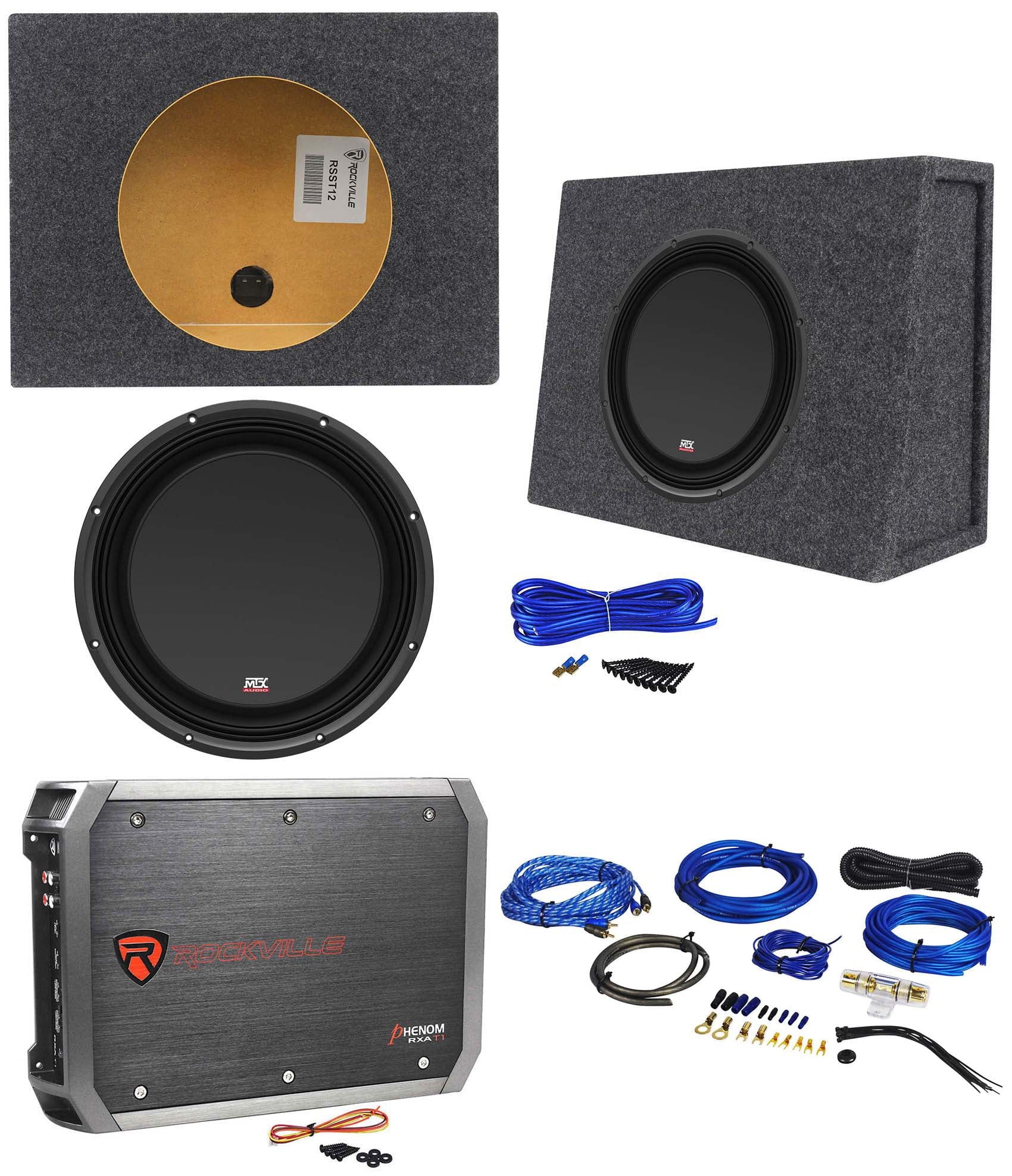 MTX 3512-04S 12in 600W Shallow Subwoofer With Sealed Enclosure, Amplifier And Wires – 3512-04S