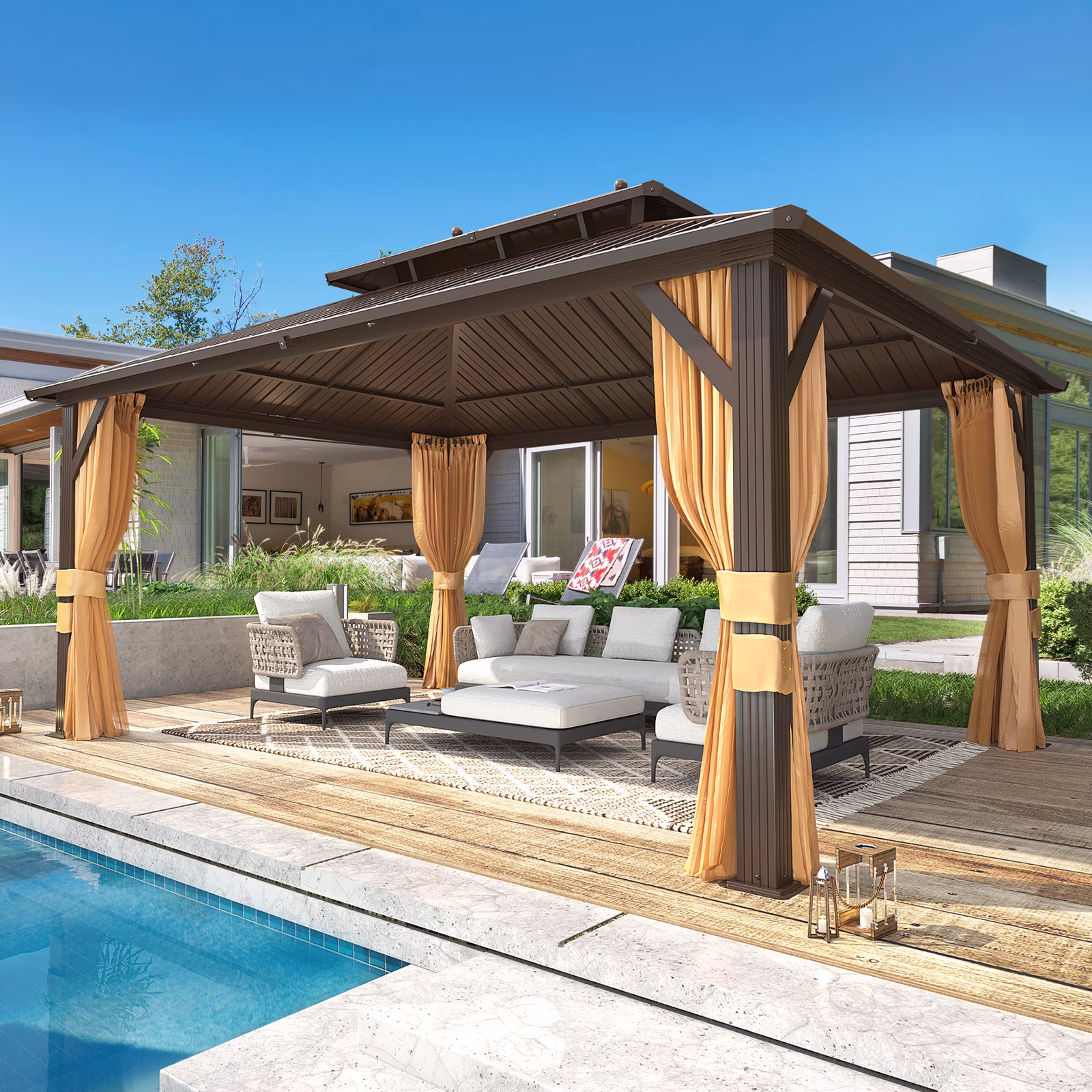 Hommow 10' X 12' Hardtop Gazebo Aluminum Frame Gazebo with Galvanized Steel Double Roof