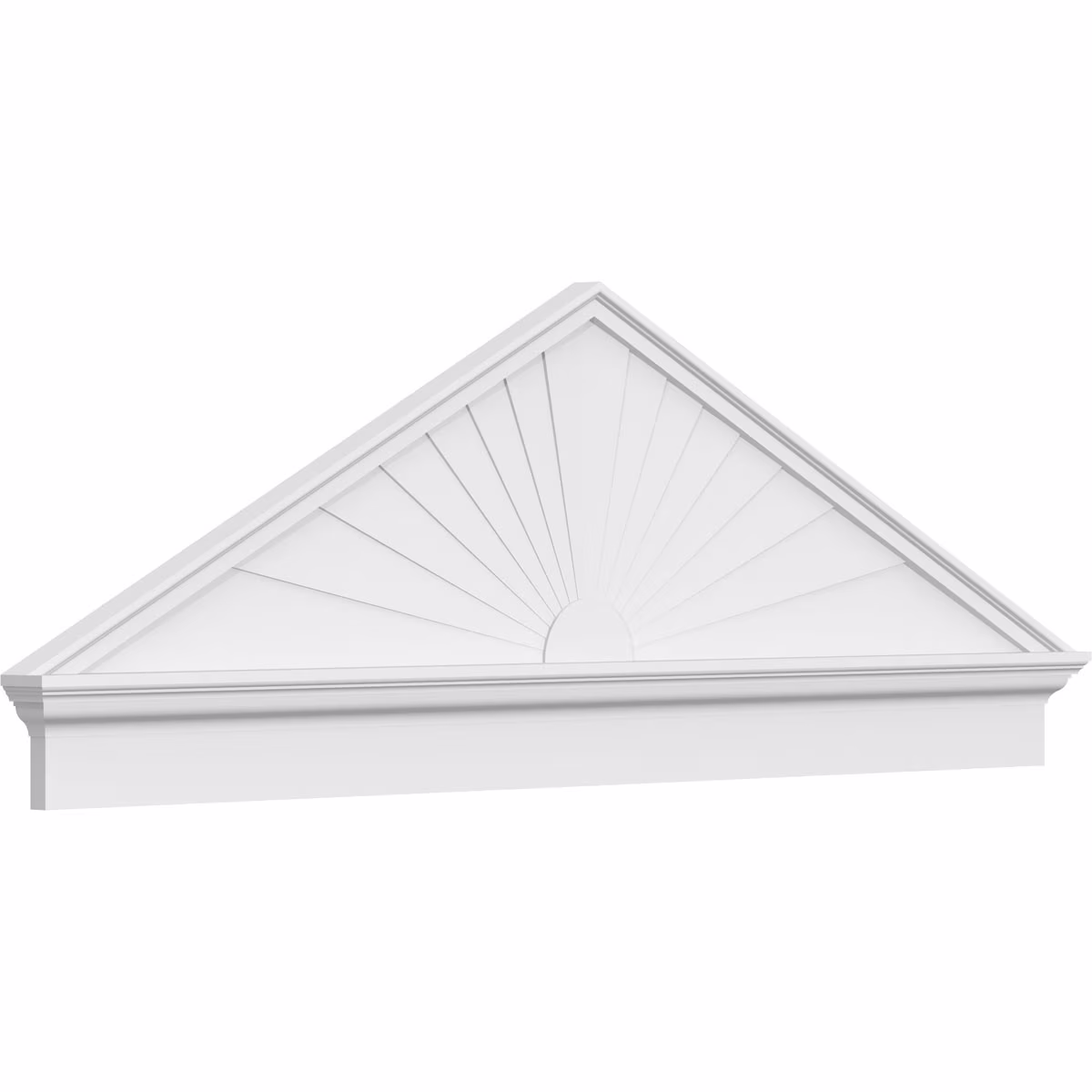 Ekena Millwork 52"W x 19-7/8"H x 2-3/4"P (Pitch 6/12) Peaked Cap Sunburst Architectural Grade PVC Combination Pediment