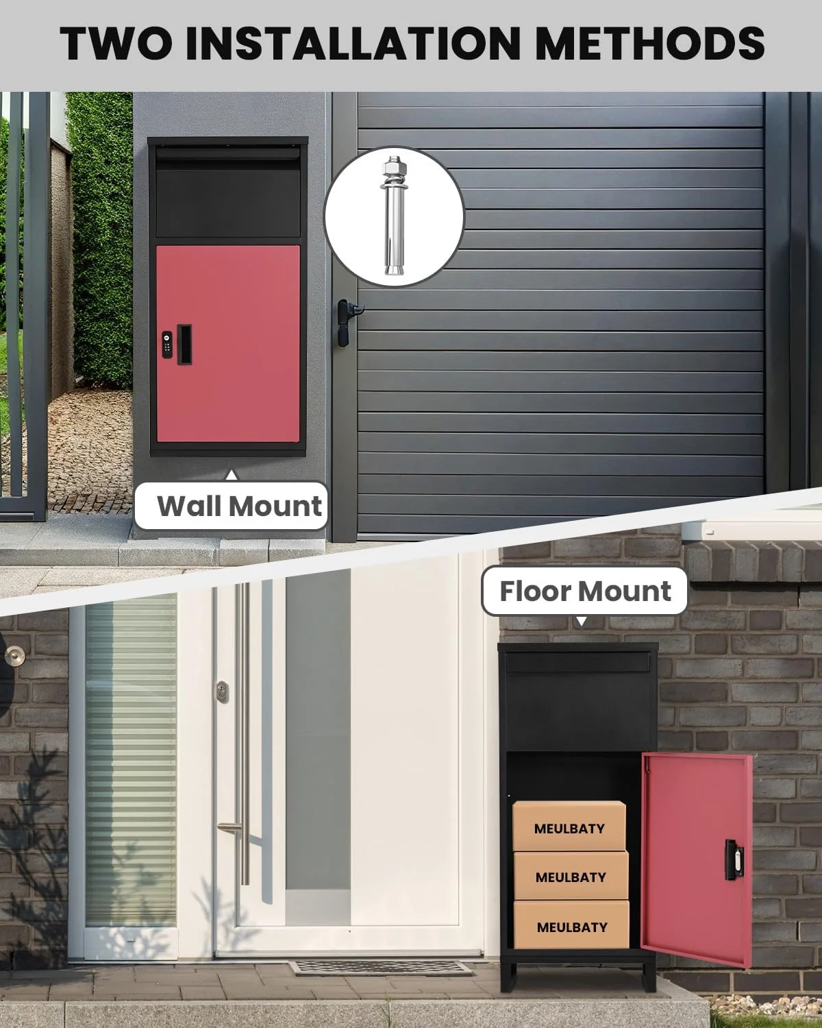 Lilypelle Outside Package Delivery Boxes, 17" x 12" x 34" Large Galvanized Steel Wall and Floor Mount Locking Mailbox, Anti-Theft Delivery Box for Porch, IPX3 Waterproof
