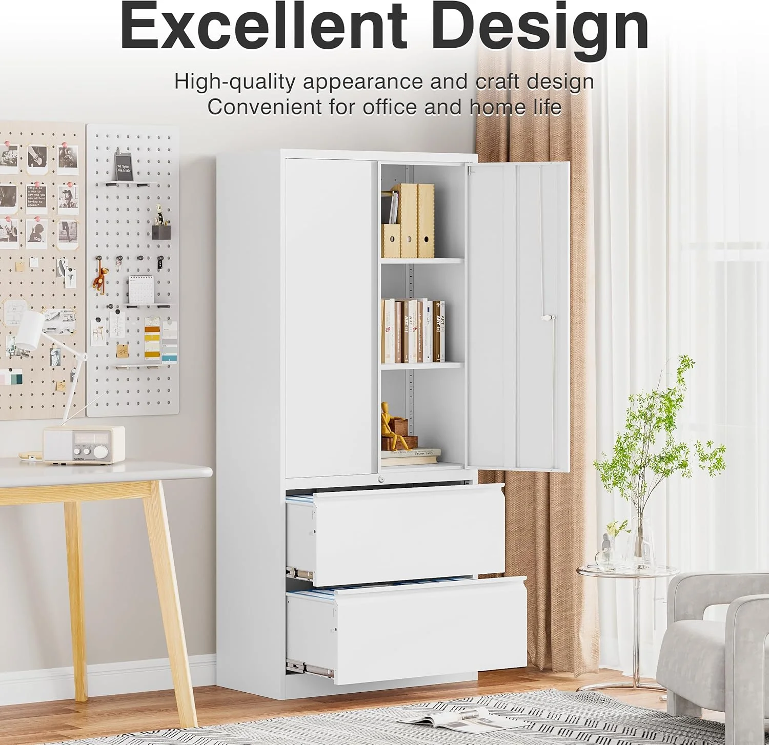 SISESOL Storage Cabinet Metal Display Cabinet with Glass Doors, 71in H x 31.5in W x 15.7in D, White, Kitchen Pantry Cabinet for Home Office, Bathroom, Bedroom, Living Room
