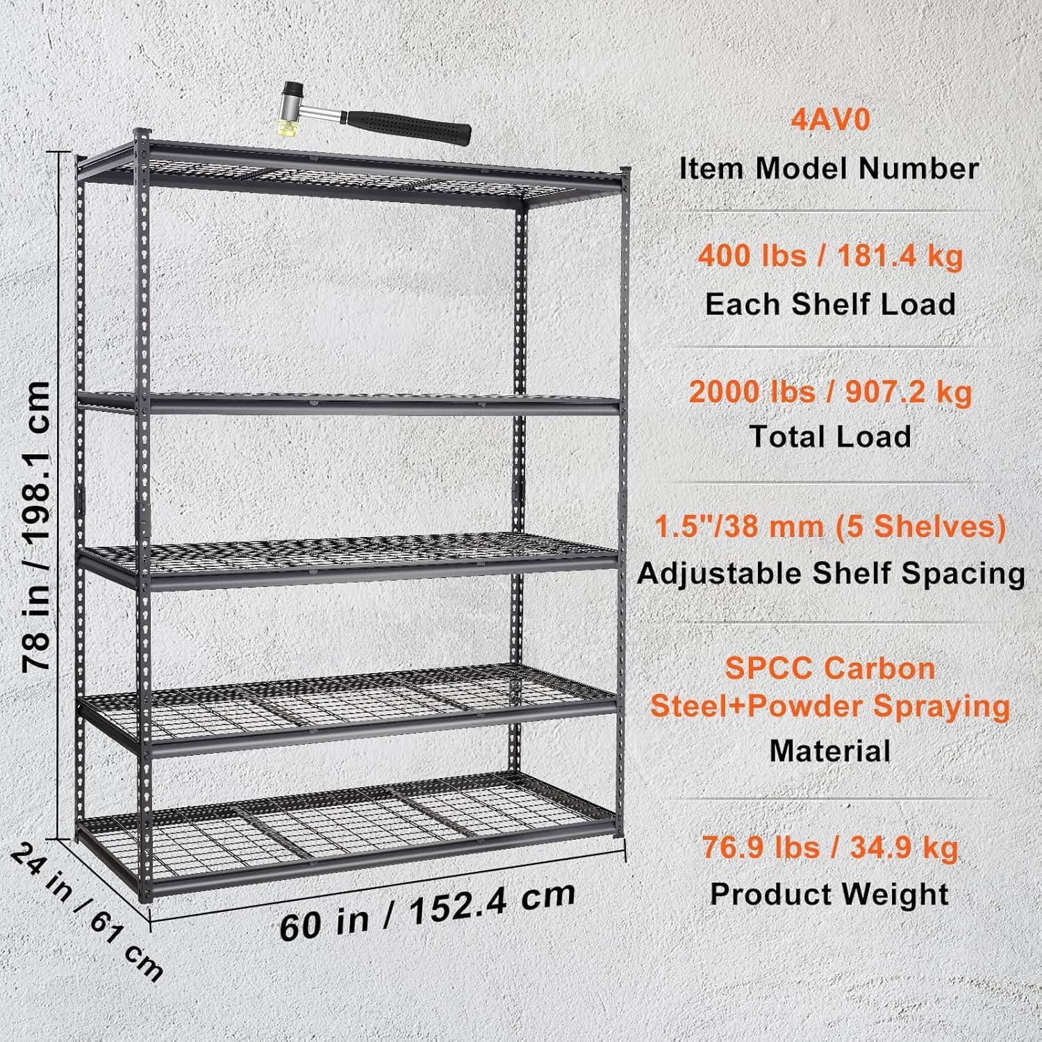 Ataucjin Garage Shelving, Heavy Duty Garage Shelving 48" L x 18" W x 72" H, 2500lbs Load Bearing Storage Shelves Adjustable, Durable Metal Storage Shelves, Easy Assemble for Garage, Basement
