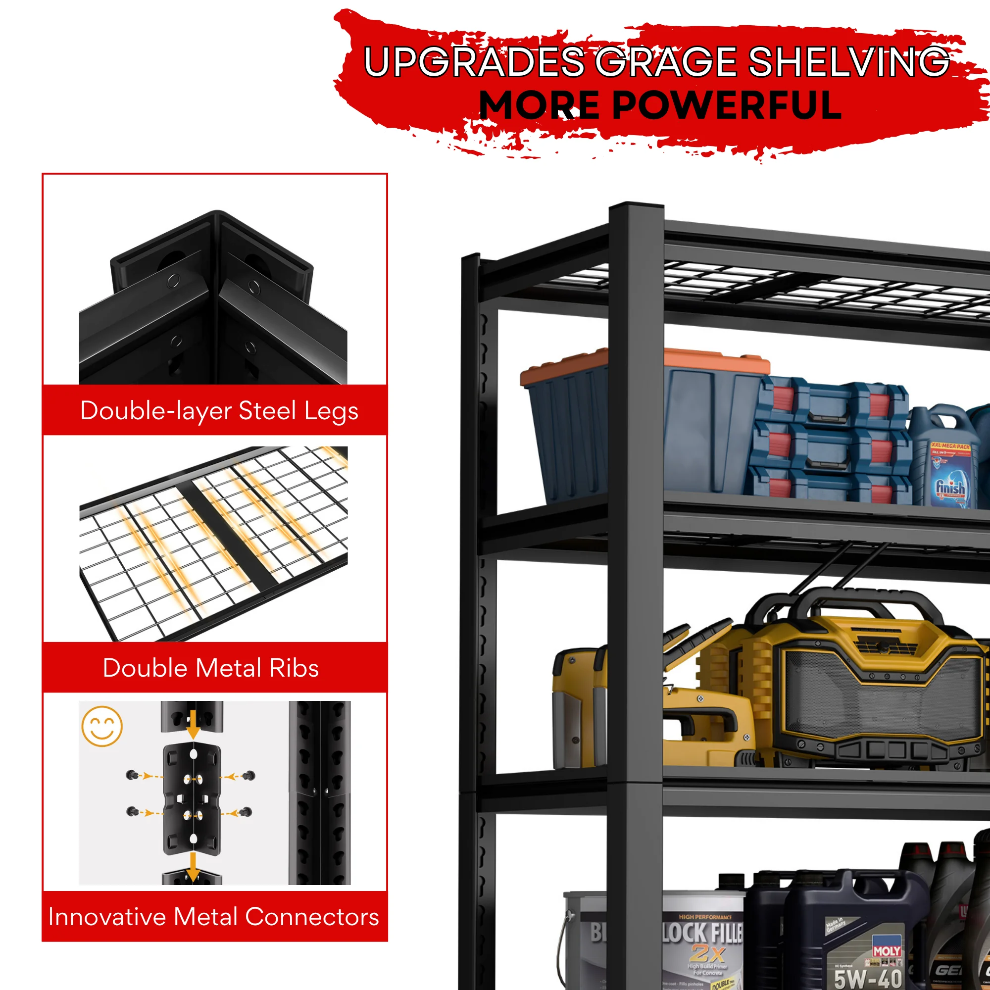 Prilinex 2500LBS Metal Storage Shelves Wire Shelving Unit Garage Storage Rack 47″W x 18″D x 72″H Heavy Duty Industrial Shelving