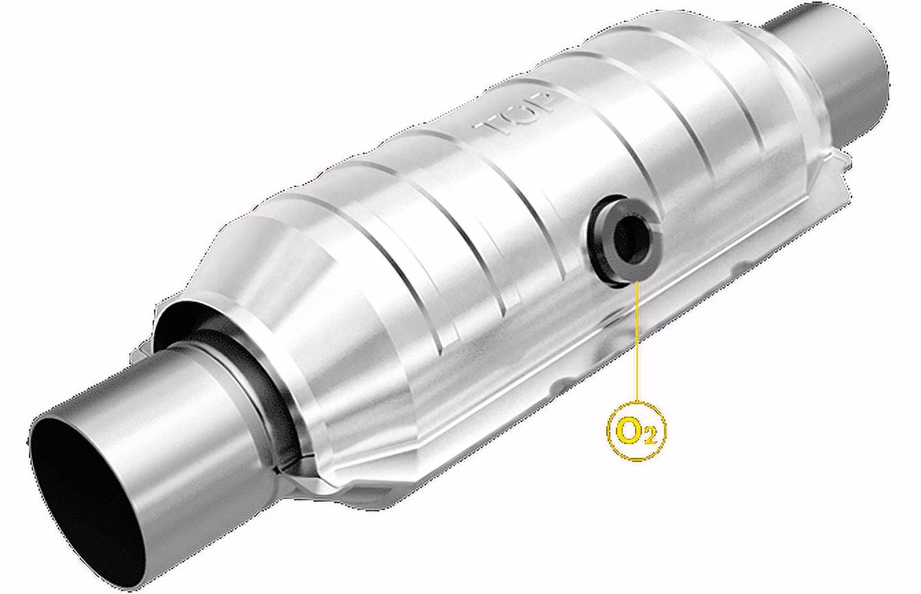 MagnaFlow Conv Univ 2.5in Inlet/Outlet Center/Center Round 11in Body L x 5.125in W x 15in Overall L Fits select: 1997-2020 FORD F150, 2013-2018 RAM 1500