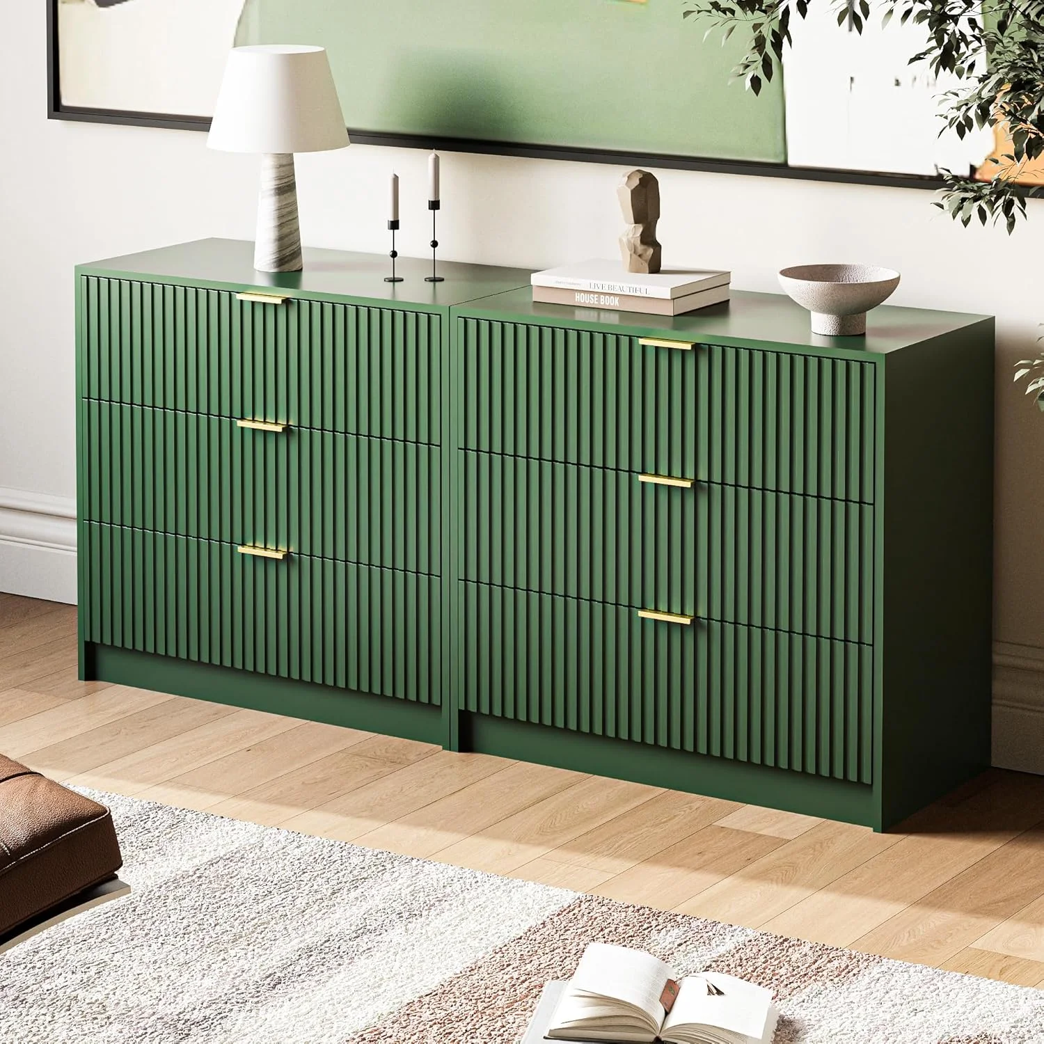 Furniway Black Dresser for Bedroom, 8 Drawer Double Dresser, Modern Chest of Drawers for Bedroom, Living Room, Entryway and Closet, 55" L x 15.7" D x 37.4" H