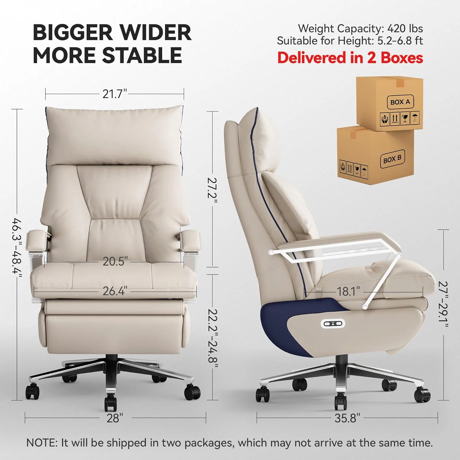 M80 Dual Motor Executive Office Chair with Footrest, Big & Tall, 420lbs, Beige