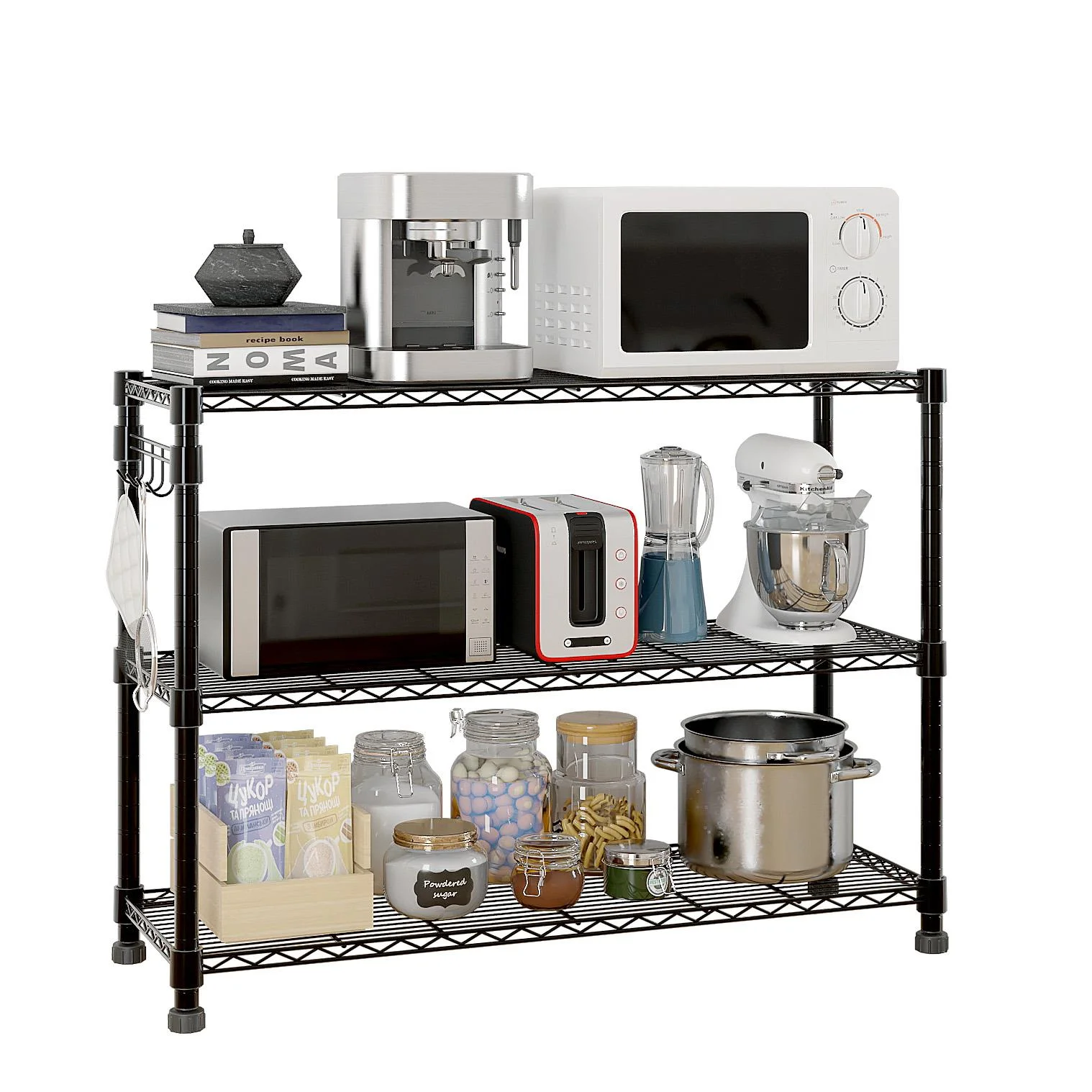 Ktaxon 6 Tier Wire Shelving with Wheels, 46"D x 18"W x 82"H Multifunctional Storage Rack Metal Garage Shelves Organizer, Capacity for 900lbs, Silver