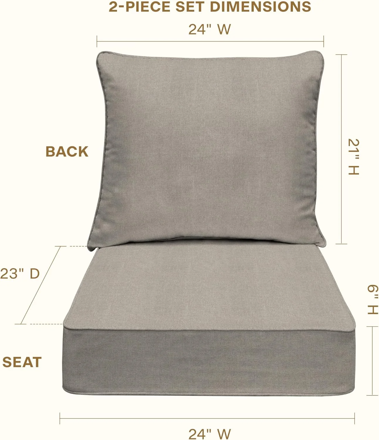 AWFHHT Outdoor Deep Seat, 24" W x 23" D, Zaire Outdoor Chair Cushion