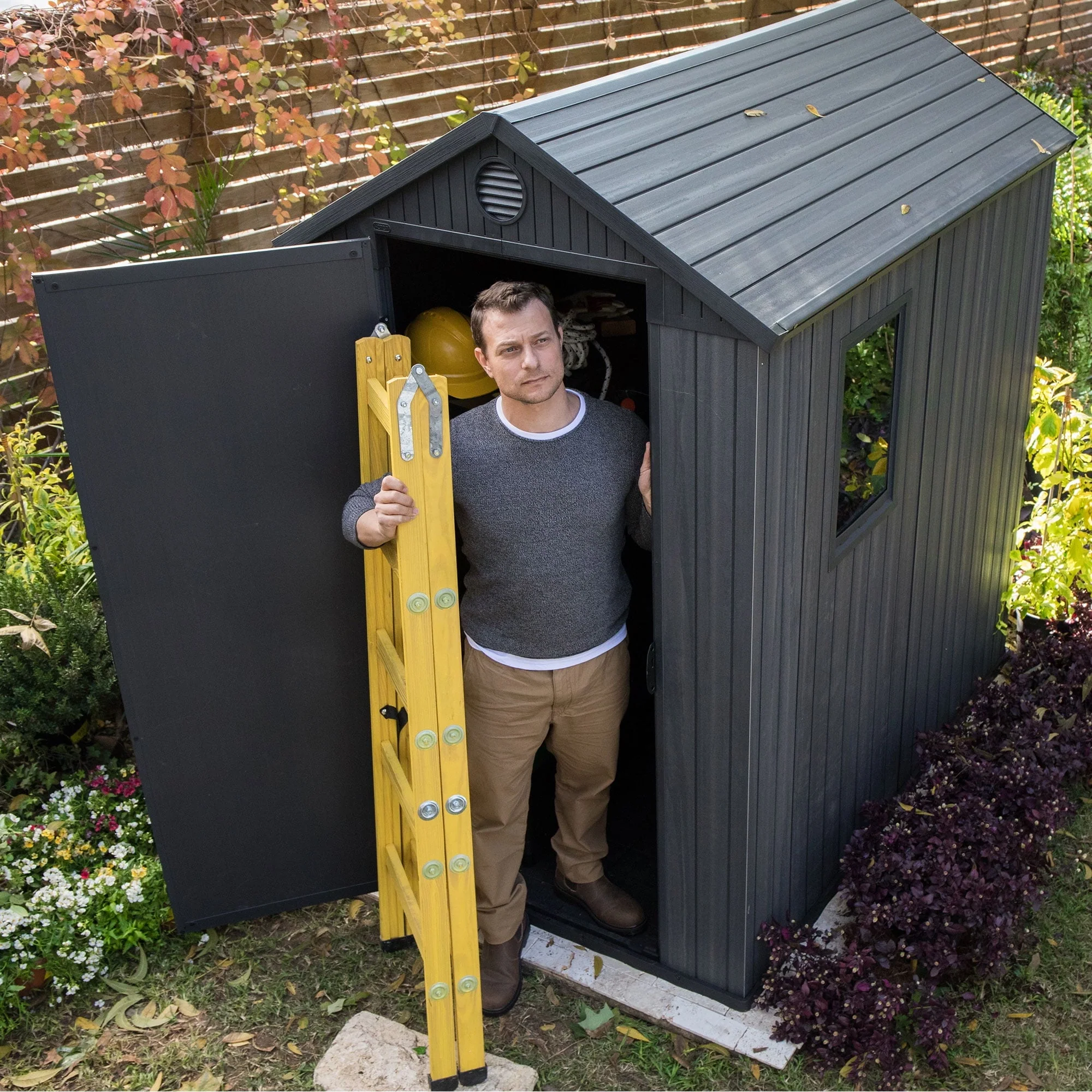 Keter Darwin 4' x 6' Outdoor Garden Tool Storage Shed w/ Window, Graphite