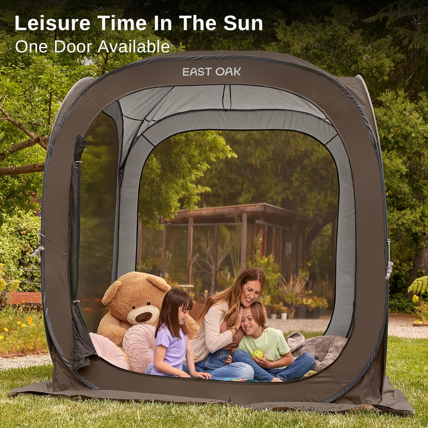 EAST OAK Screen House Tent Pop-Up, Portable Screen Room Canopy Instant Screen Tent 10 x 10 FT with Carry Bag for Patio, Backyard, Deck & Outdoor Activities, Beige