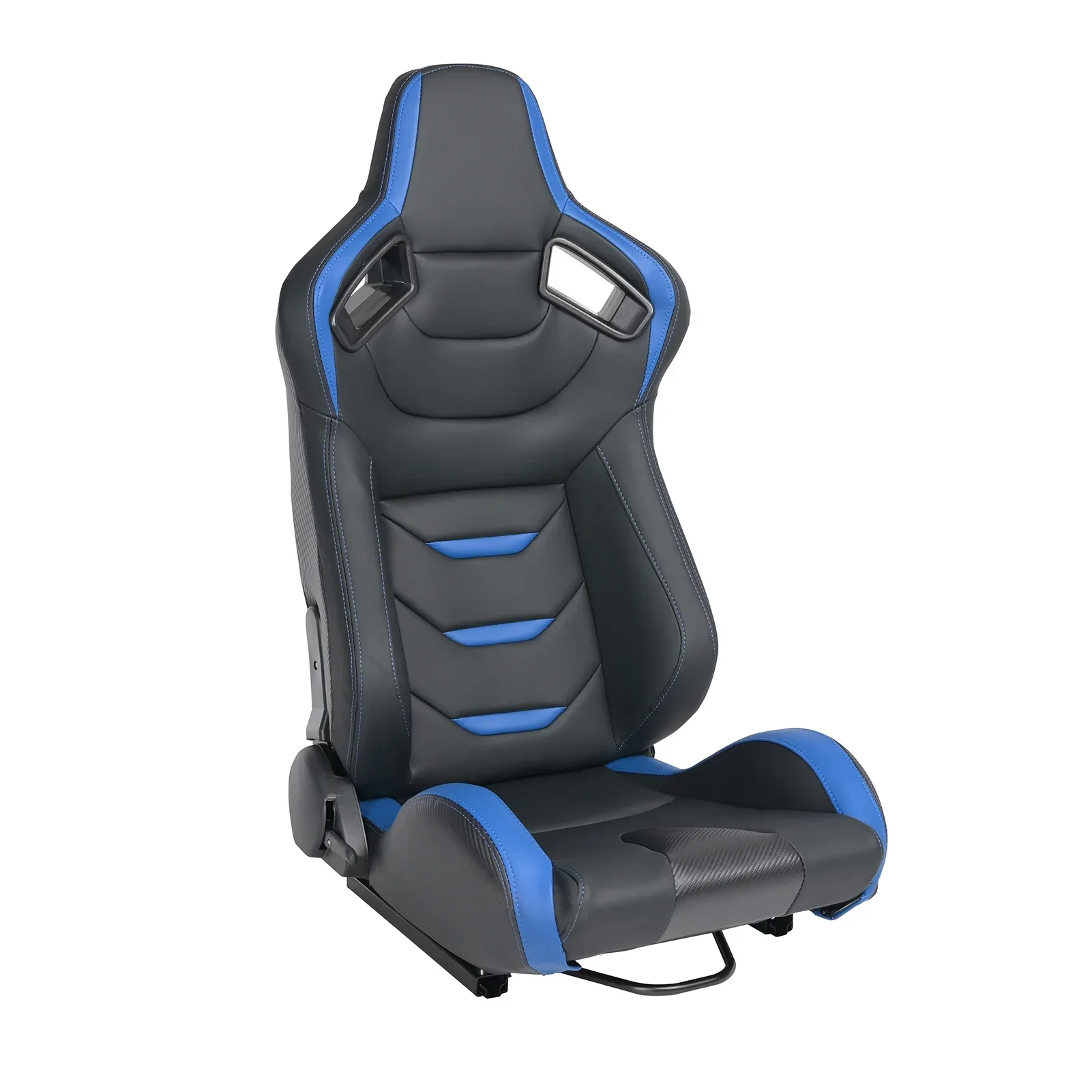 Universal Racing Bucket Seats, Pair With Dual Lock Sliders, Black With Blue PVC Leather, 36.6 x 21.6 x 21.6 in