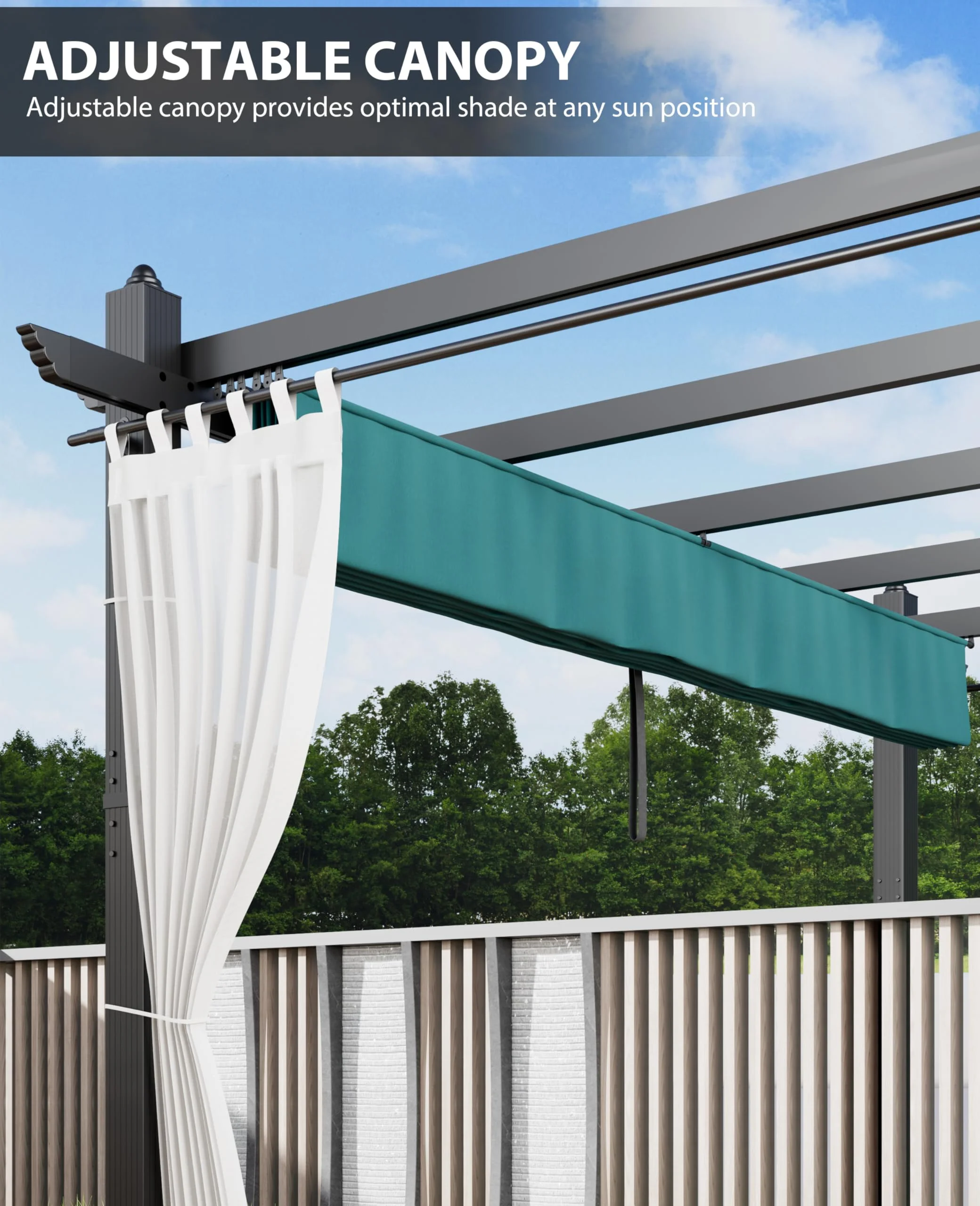 Outdoor Retractable Pergola with Sun Shade Canopy, 10' X 10'/10' X 13' Patio Metal Shelter for Garden Porch Beach Pavilion Grill Gazebo, Modern Yard Grape Trellis Pergola