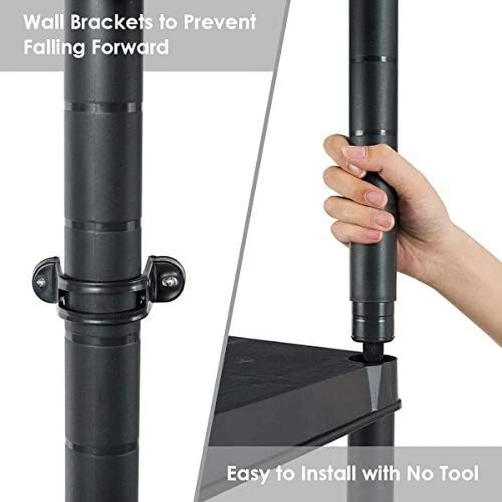 5 Tier Plastic Storage Shelves, Easy to Assemble Garage Rack, Multi-Use Free Standing Shelf Unit, Heavy Duty Shelving for Home Office, Black(2, 36L X 18W X 73H)