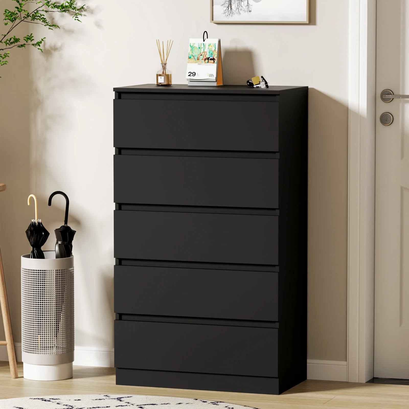 Hommpa Dresser for Bedroom, 48"H White Dresser for Closet, 5 Drawers Tall Wooden Modern Storage Chests of Drawers for Women, Living Room Furniture 27.5"L X 15.7"W X 48"H