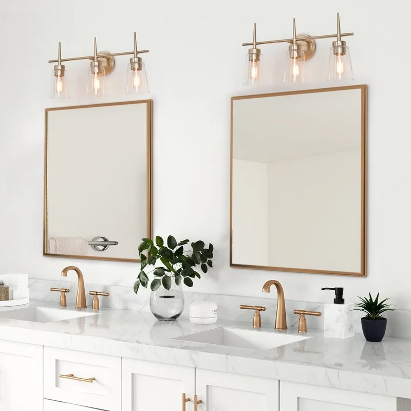 Modern 4/3/2-Light Farmhouse Linear Bathroom Vanity Lights Dimmable Wall Sconces with Clear Glass Shade L 20'' 3-light L20"x W6"x H 11.5" Painted 13
