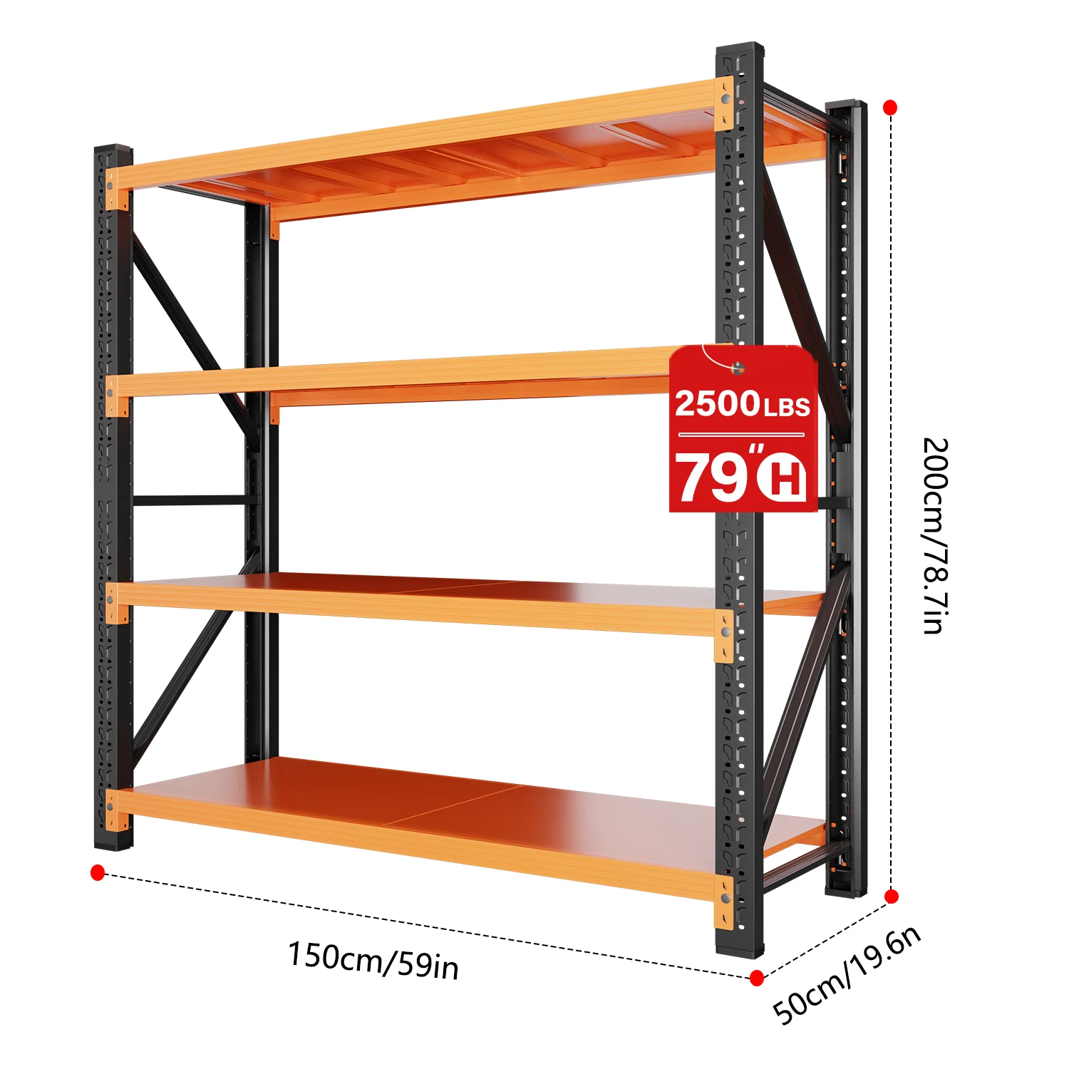 MaxShelv 79" H Garage Shelving 2500lbs, 4 Tier Metal Storage Shelves Adjustable Shelving Unit and Storage for Garage,Basement,59" W x 20" D x 79" H